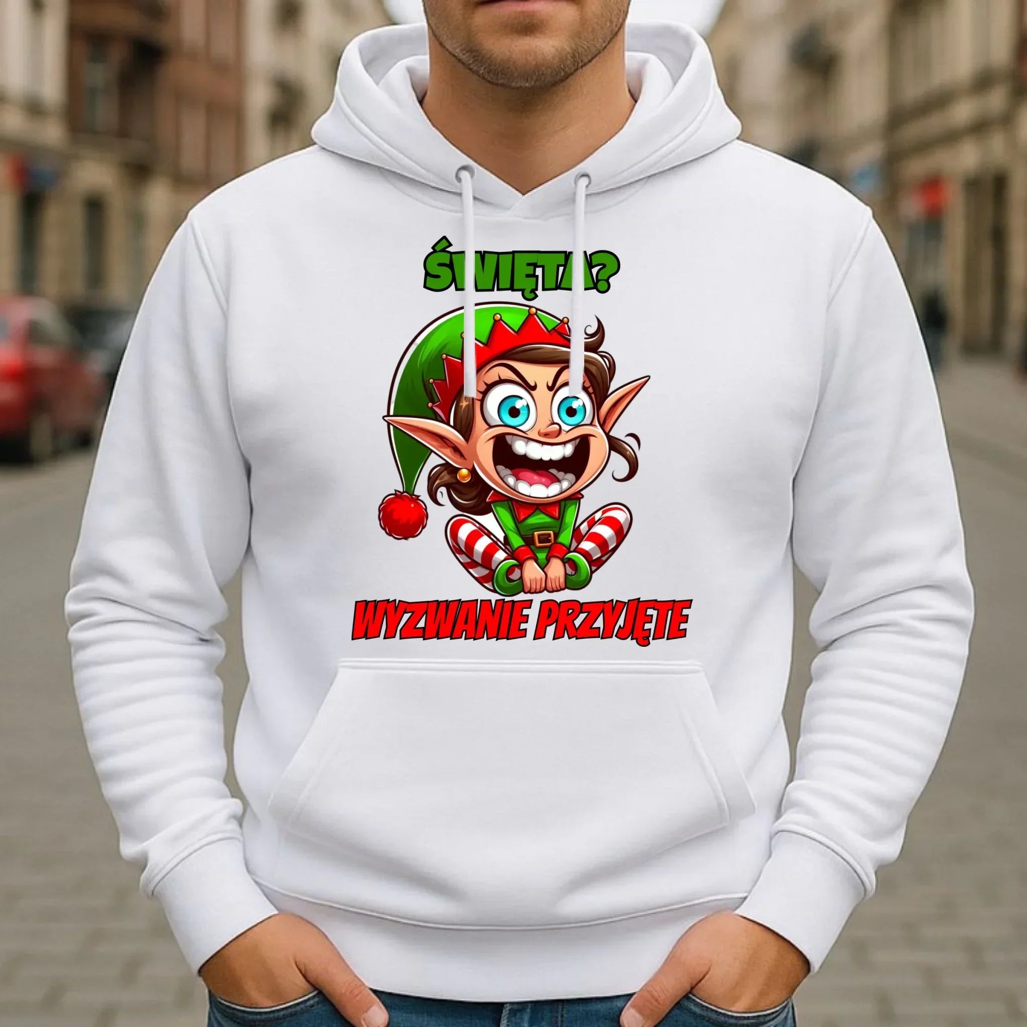 Bluza męska z kapturem świąteczna - Skrzat Wyzwanie przyjęte BN100 - StoryCups.pl