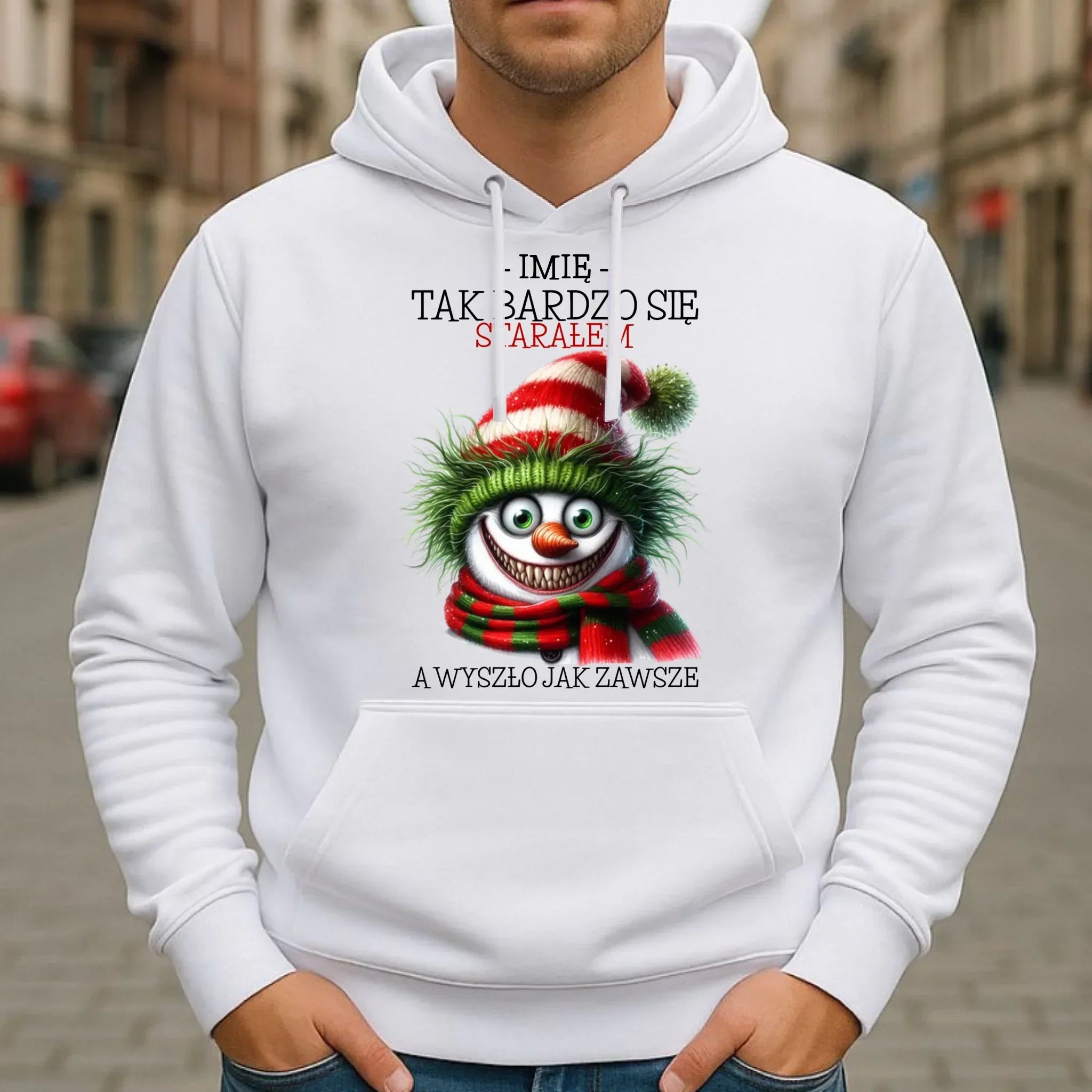 Bluza męska z kapturem świąteczna - Tak bardzo się starałem - personalizowana BN120 - StoryCups.pl