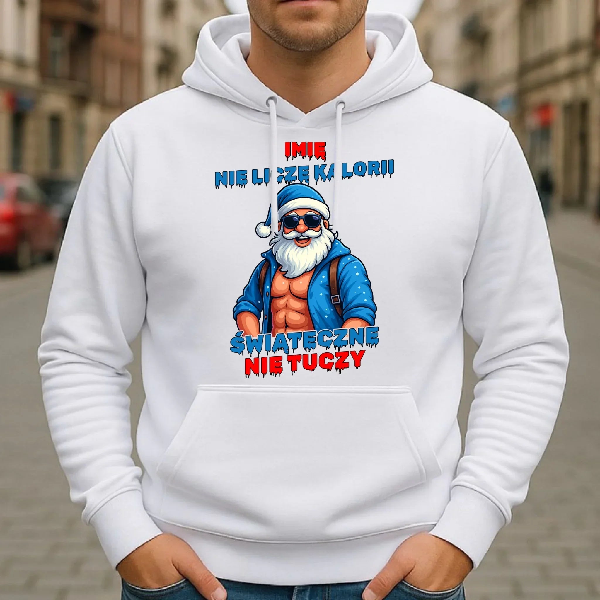 Bluza męska z kapturem świąteczna - Świąteczne nie tuczy - personalizowana BN118 - StoryCups.pl