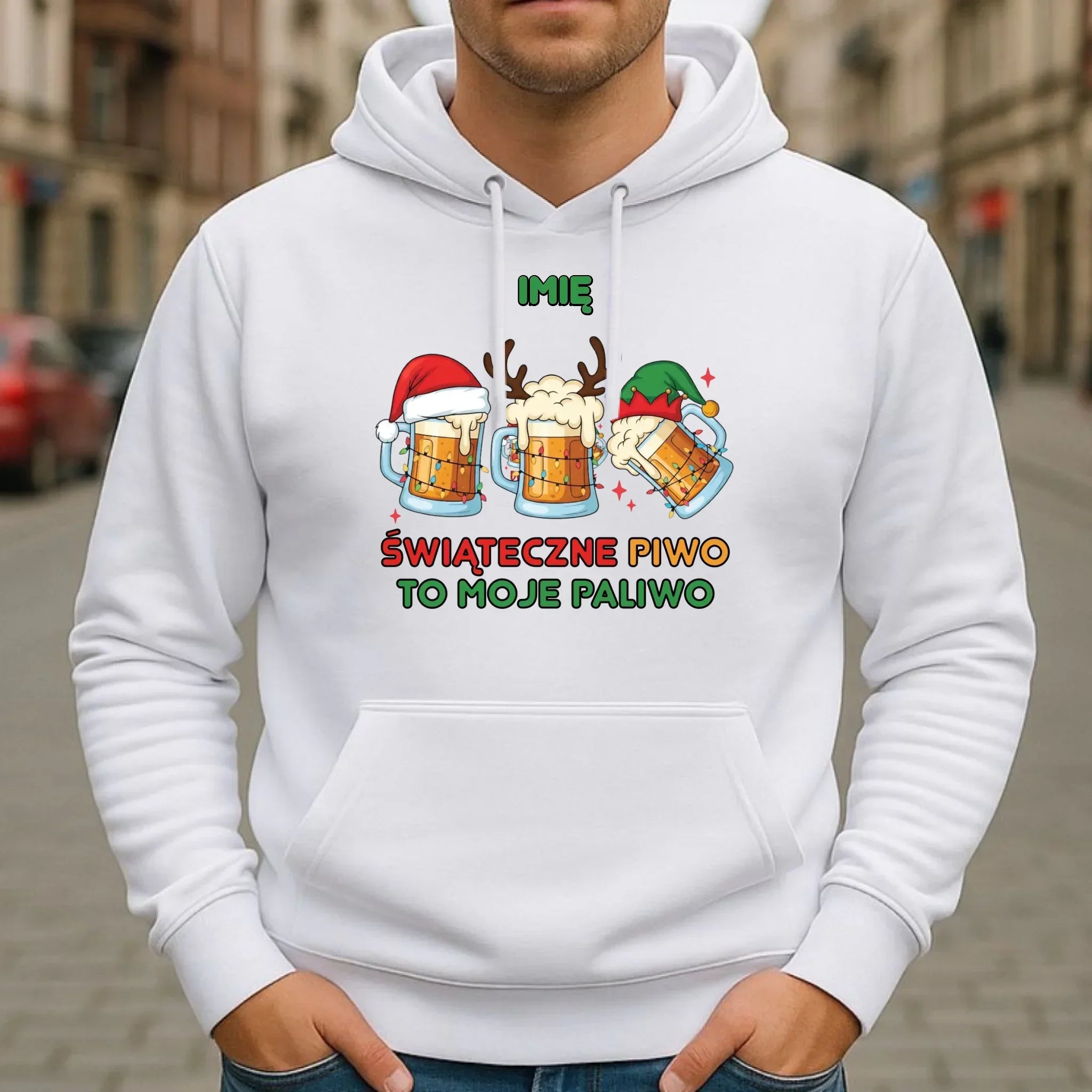 Bluza męska z kapturem świąteczna - Świąteczne piwo to moje paliwo - personalizowana BN119 - StoryCups.pl