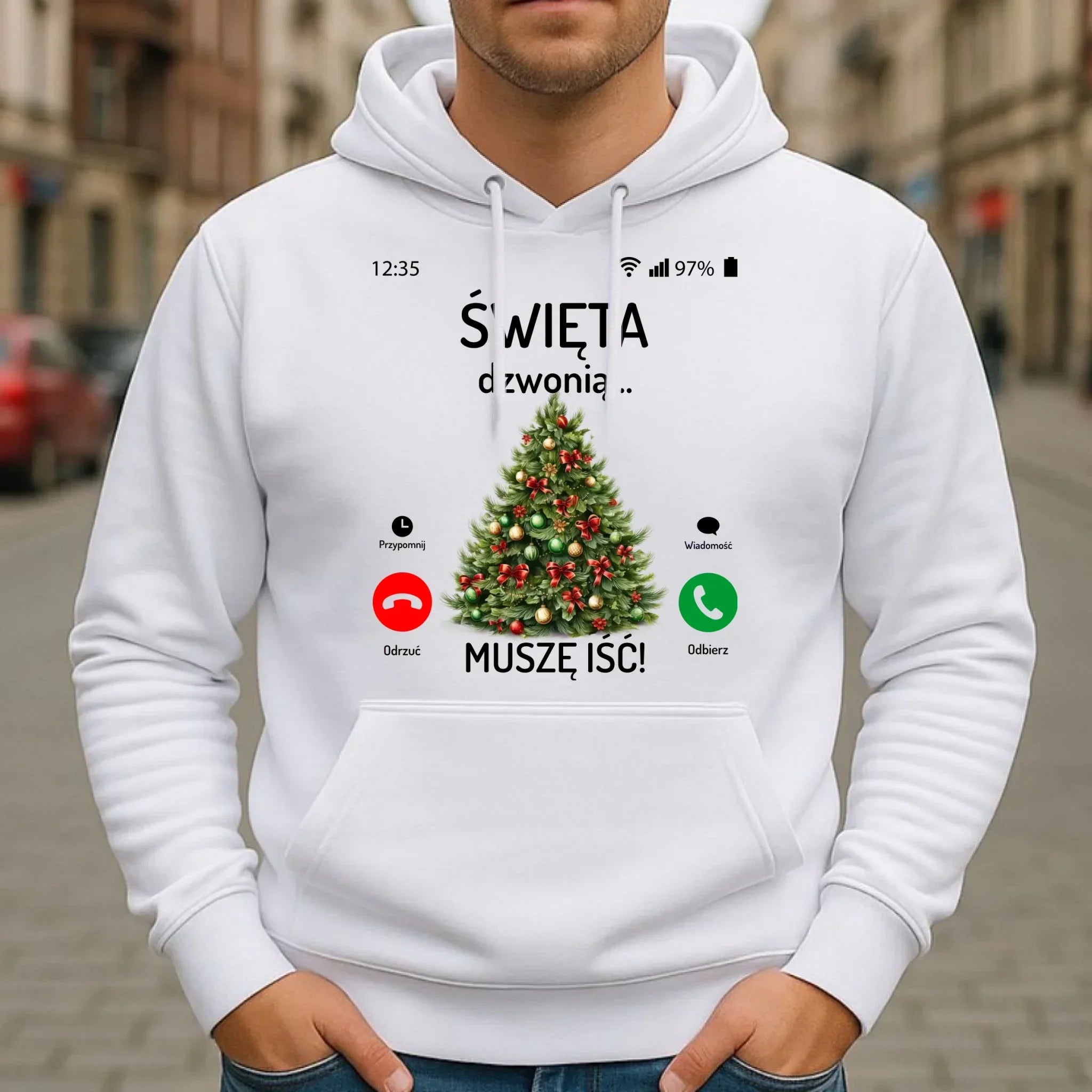 Bluza męska z kapturem świąteczna - Choinka Święta dzwonią muszę iść BN124 - StoryCups.pl