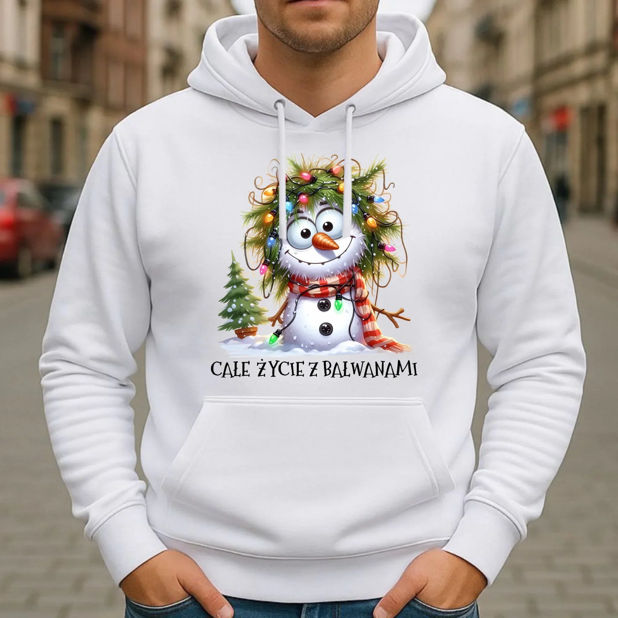 Bluza męska z kapturem świąteczna - Całe życie z bałwanami BN125 - StoryCups.pl