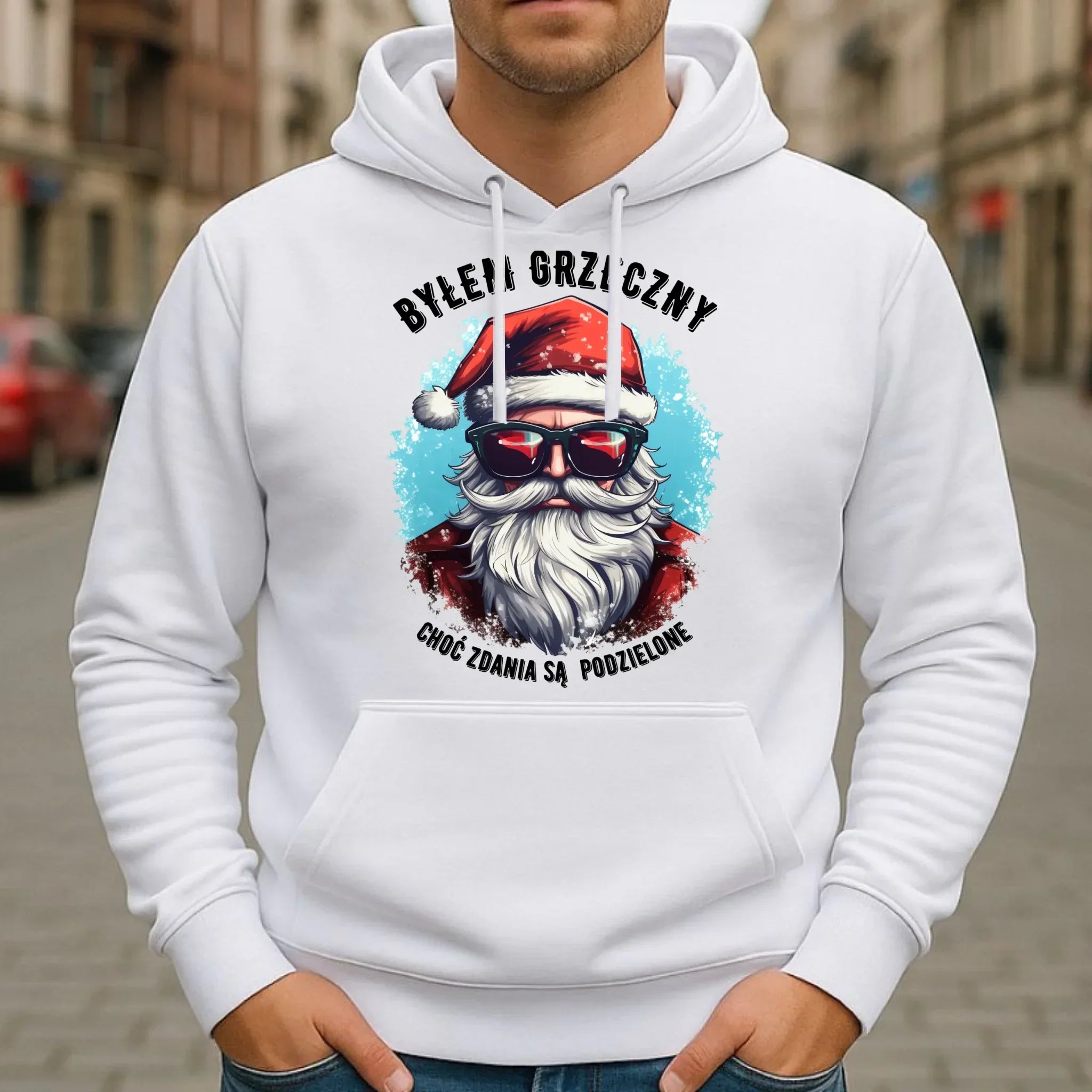 Bluza męska z kapturem świąteczna - Mikołaj - Byłem grzeczny, choć zdania są podzielone BN126 - StoryCups.pl