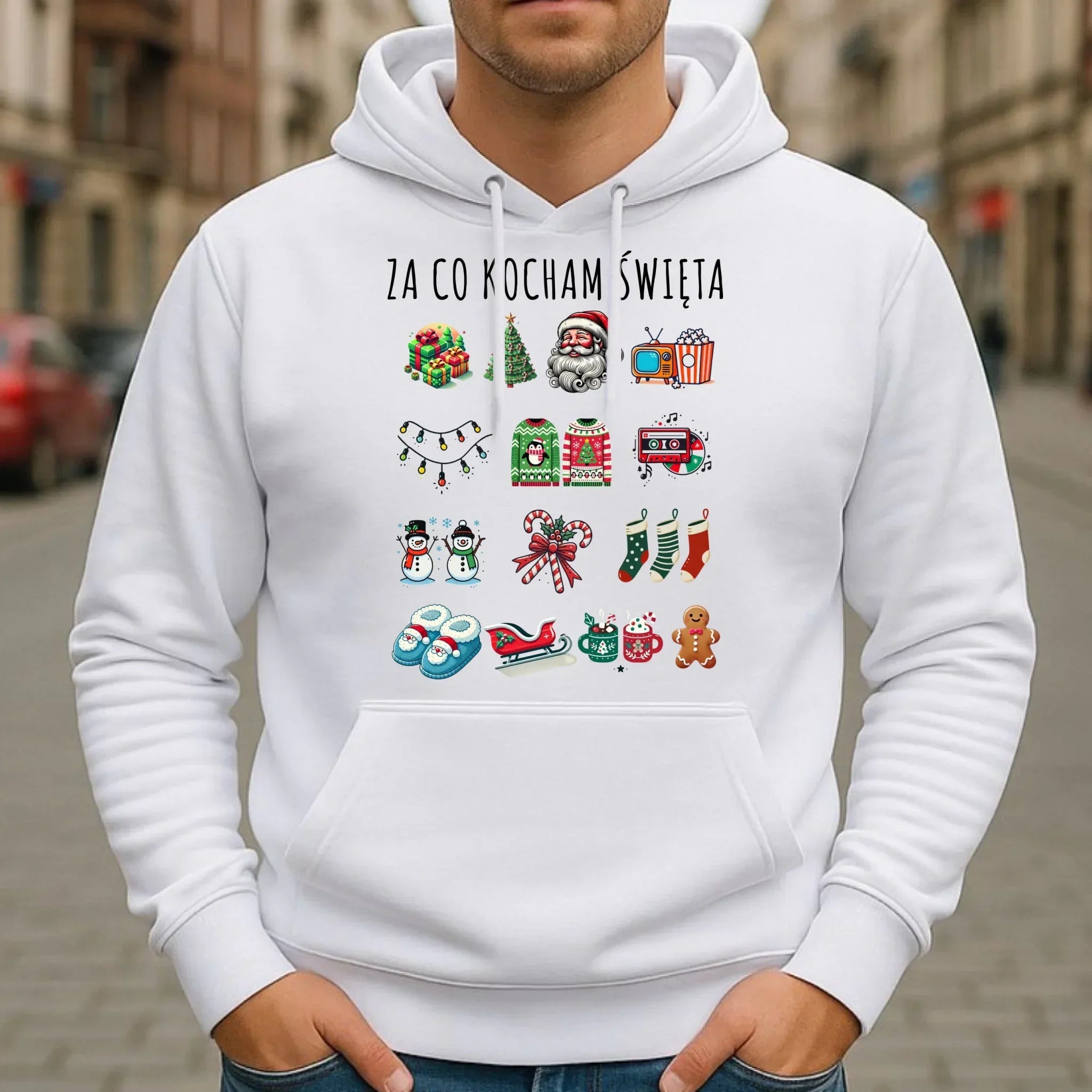 Bluza męska z kapturem świąteczna - Za co kocham święta BN130 - StoryCups.pl