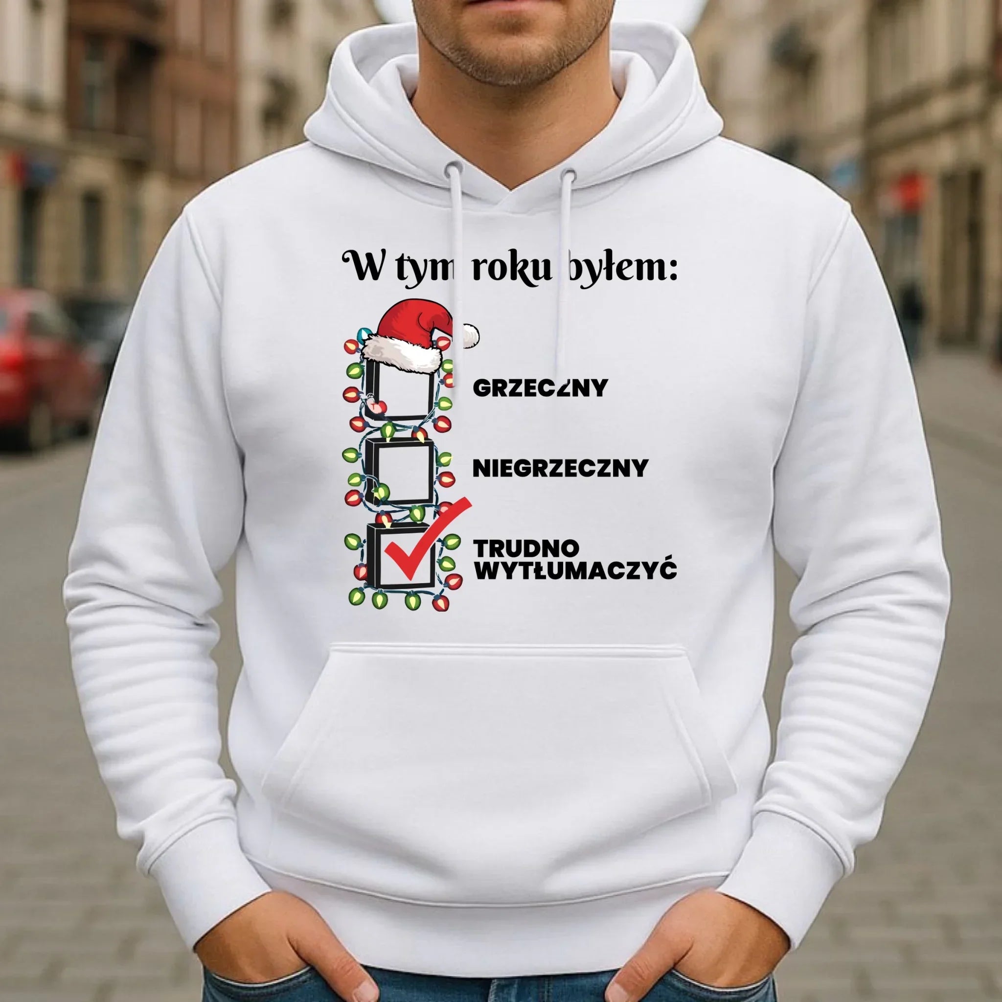 Bluza męska z kapturem na święta - Trudno wytłumaczyć BN134 - StoryCups.pl
