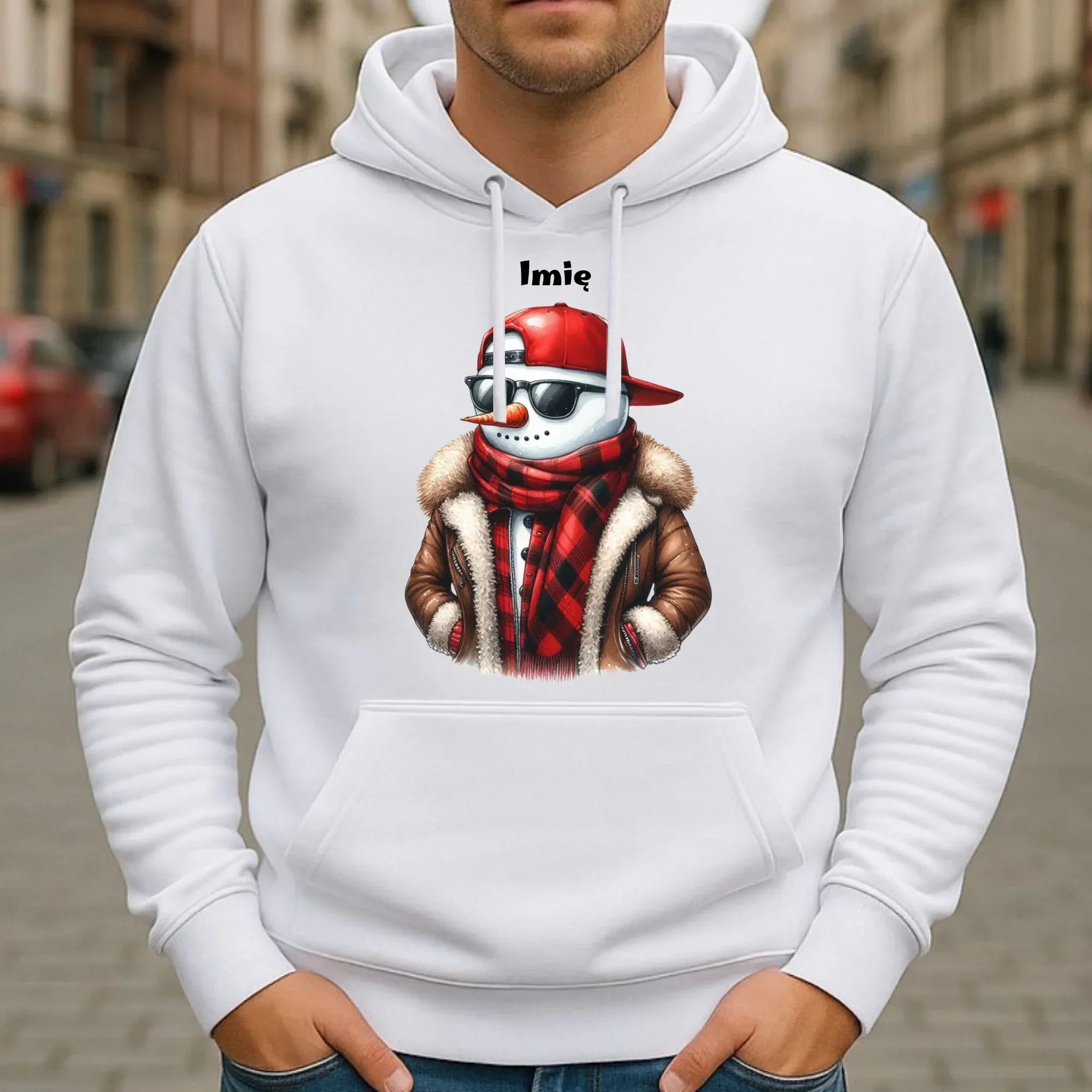 Bluza męska z kapturem świąteczna - Stylowy bałwan - personalizowana BN129 - StoryCups.pl