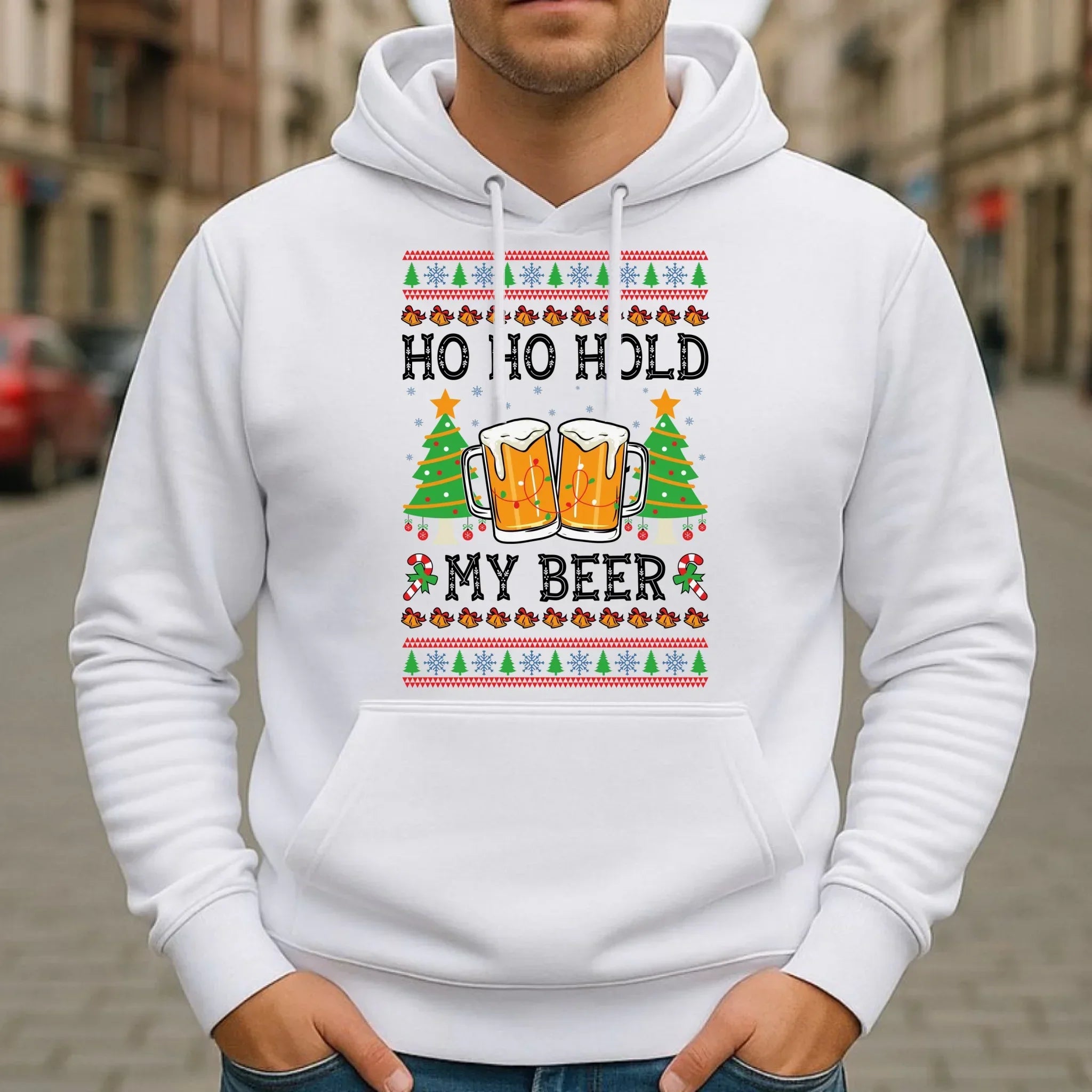 Bluza męska z kapturem świąteczna - Ho ho hold my beer BN131 - StoryCups.pl