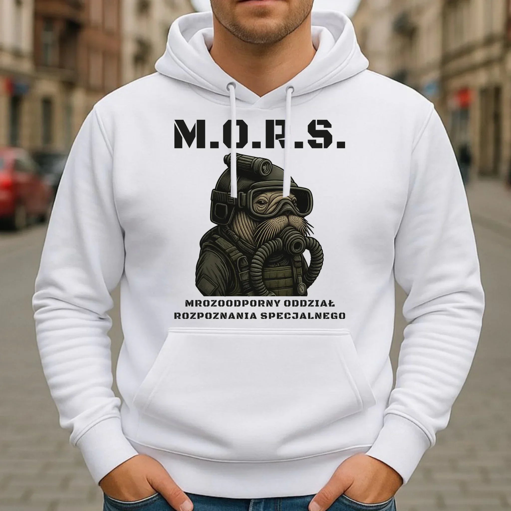Bluza męska z kapturem - prezent dla morsa - M.O.R.S. Mrozoodporny Oddział Rozpoznania Specjalnego HM20 - StoryCups.pl