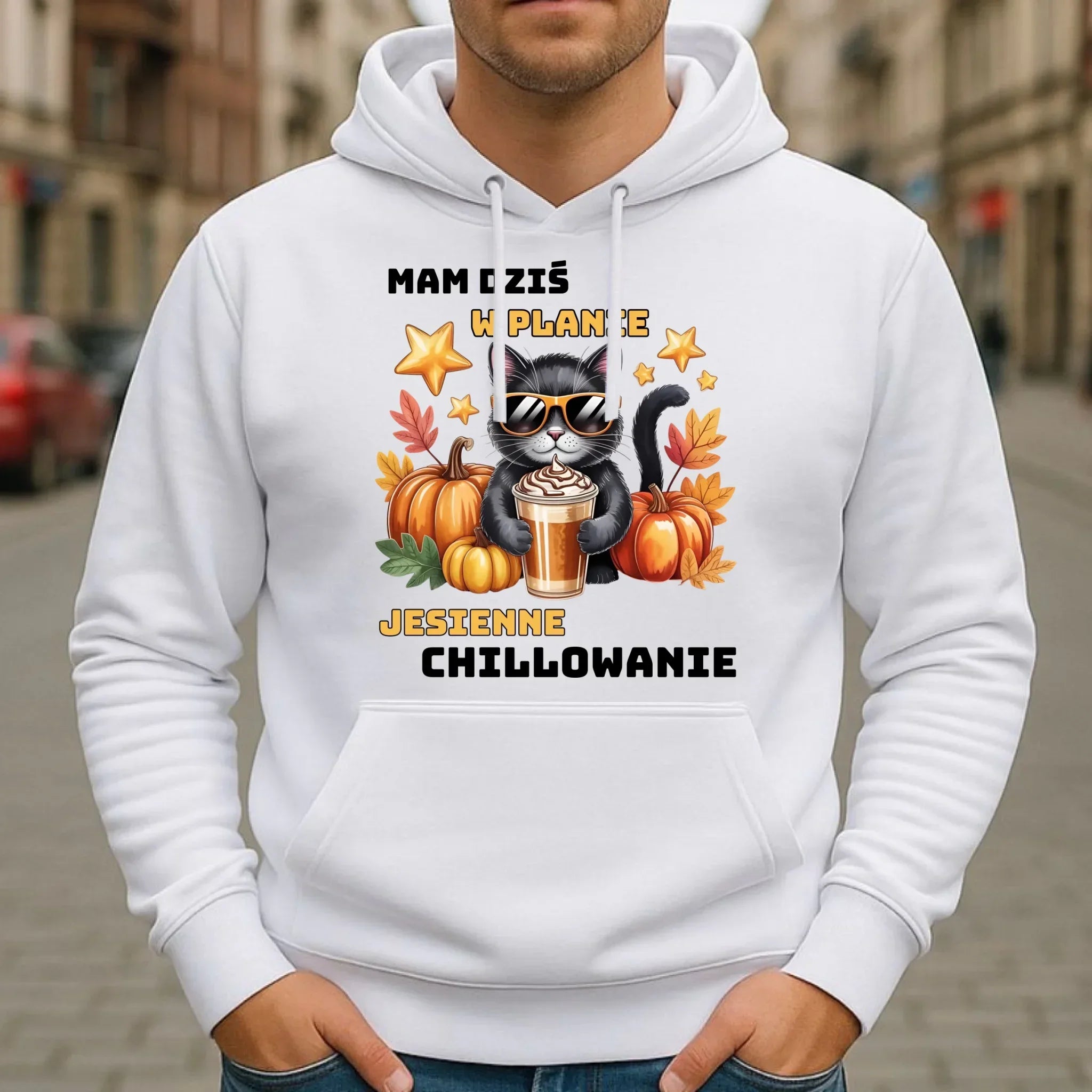Bluza męska z kapturem jesienna - Mam dziś w planie jesienne chillowanie JS34 - StoryCups.pl