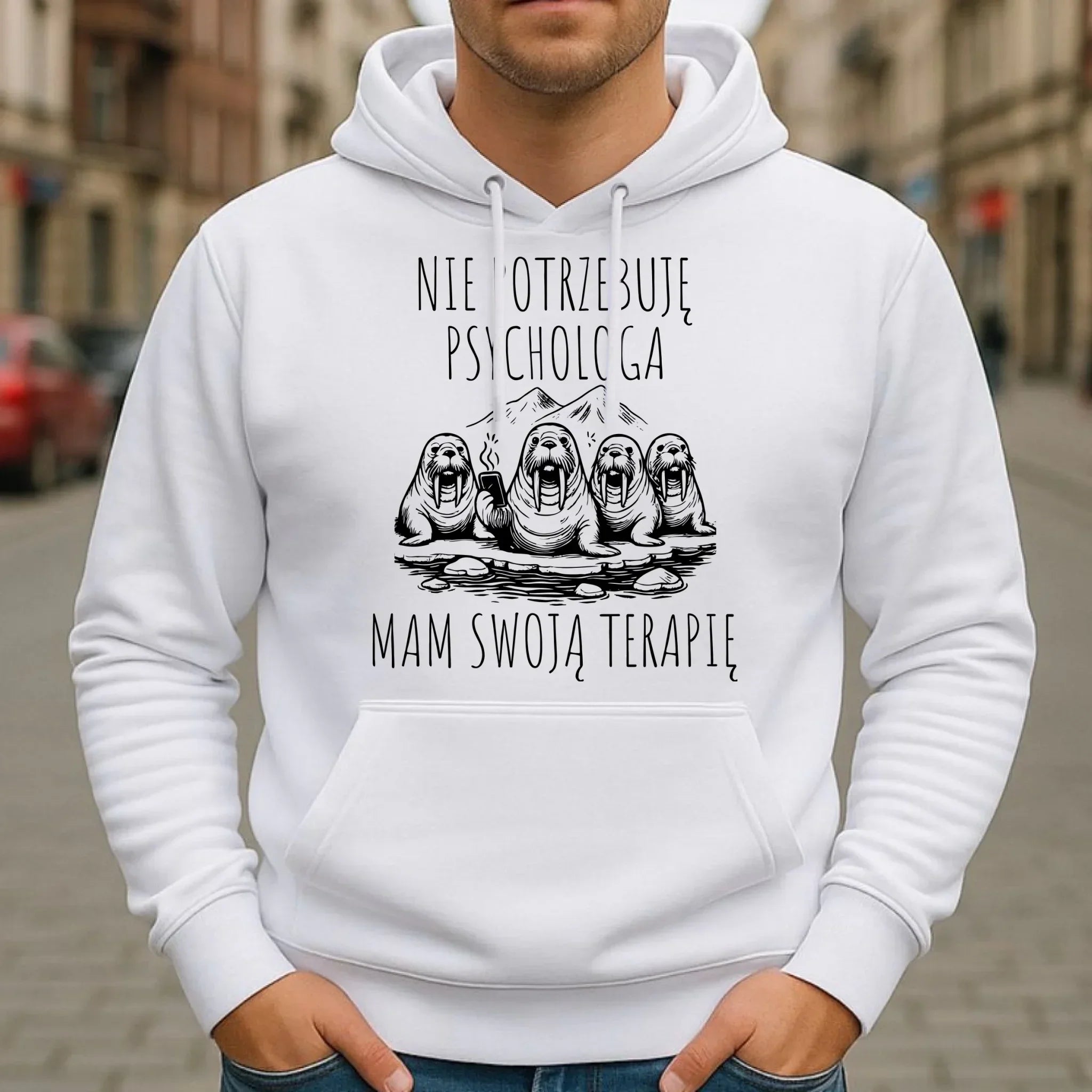 Bluza męska z kapturem - prezent dla morsa - Nie potrzebuję psychologa HM14 - StoryCups.pl