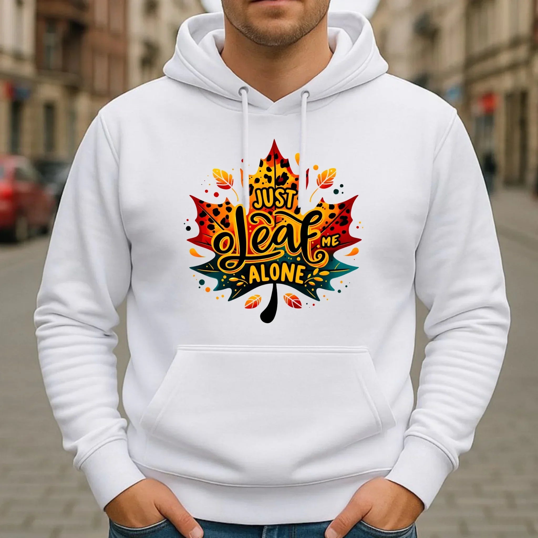 Bluza męska z kapturem jesienna - Just leaf me alone JS22 - StoryCups.pl