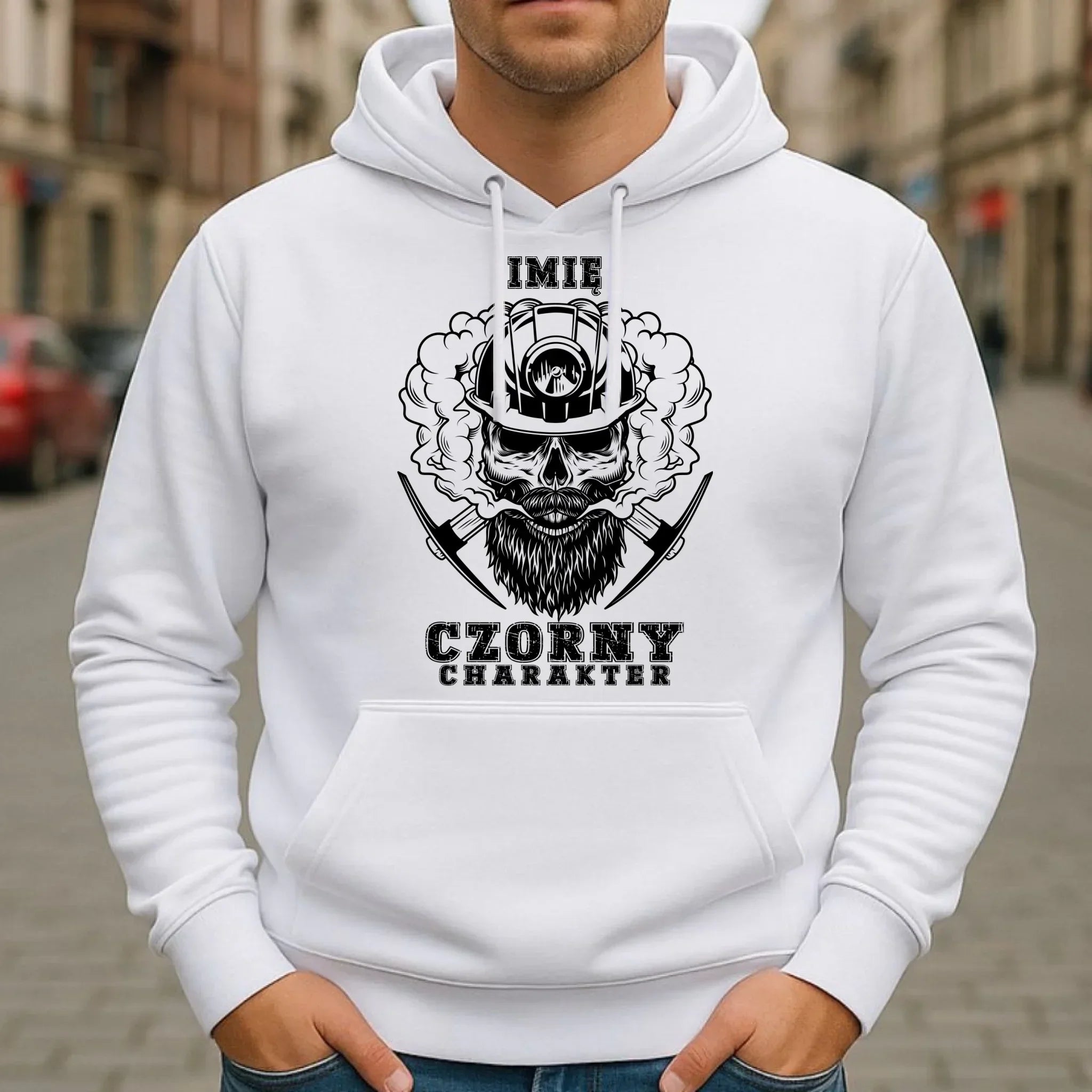 Bluza męska z kapturem - prezent dla górnika - Czorny charakter - personalizowana G06 - StoryCups.pl