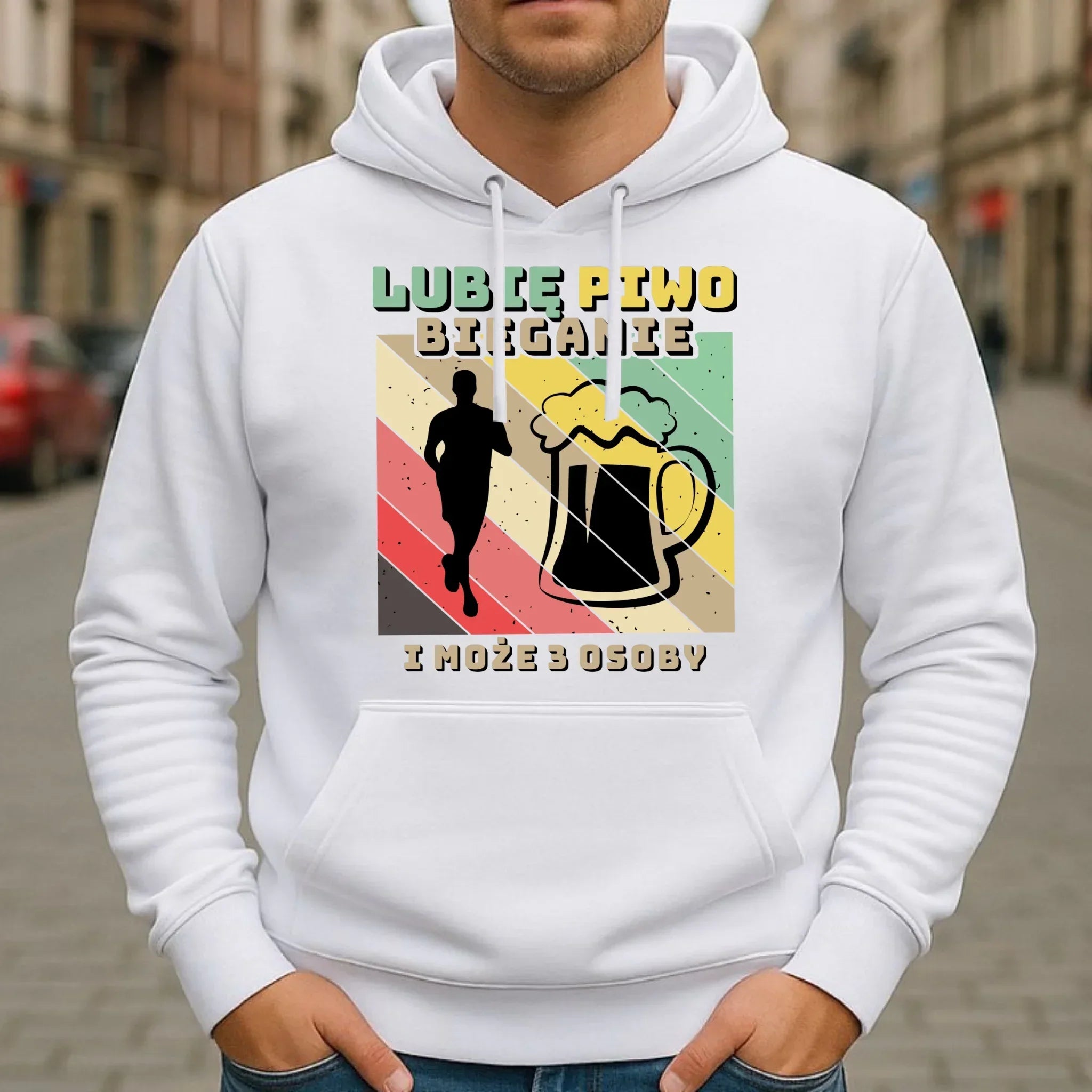 Bluza męska z kapturem dla biegacza - Lubię piwo bieganie HB01