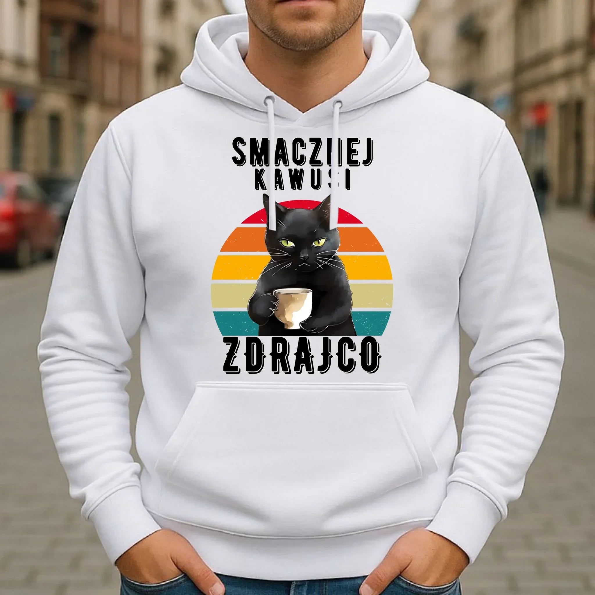 Bluza męska z kapturem na odejście z pracy - Smacznej kawusi zdrajco OP03 - StoryCups.pl