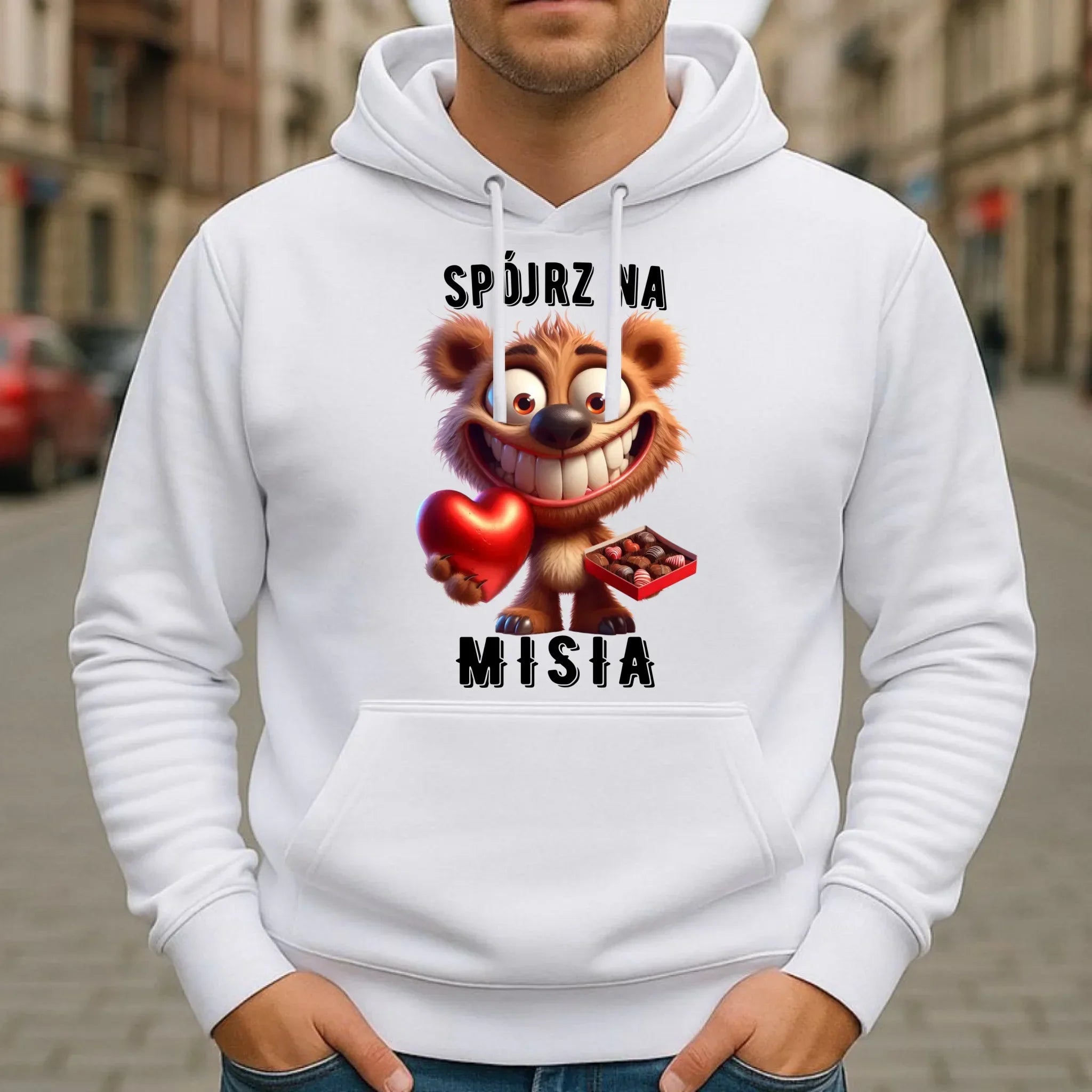 Bluza męska z kapturem na Walentynki - Spójrz na Misia W31 - StoryCups.pl