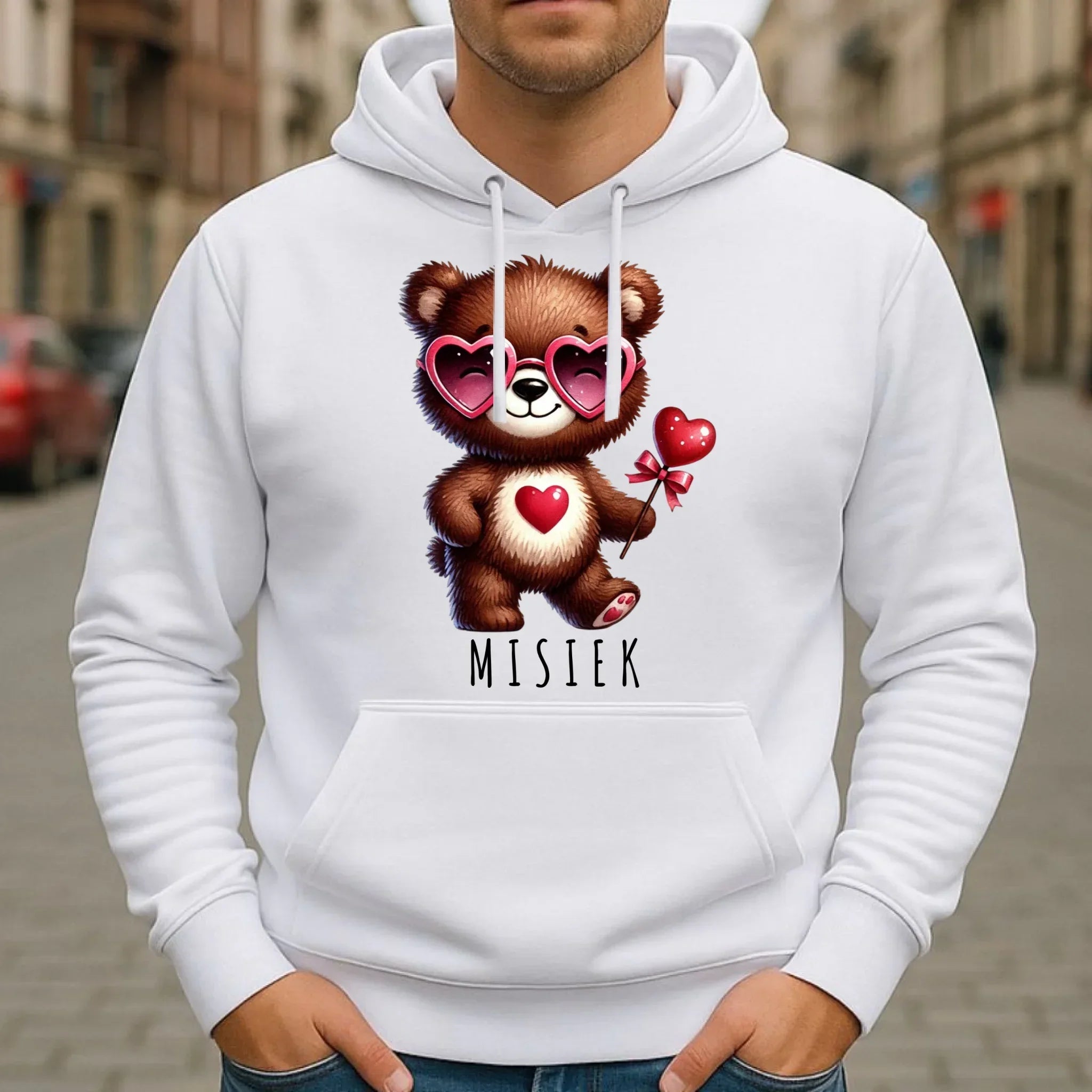 Bluza męska z kapturem - Misiek z sercem W34 - StoryCups.pl