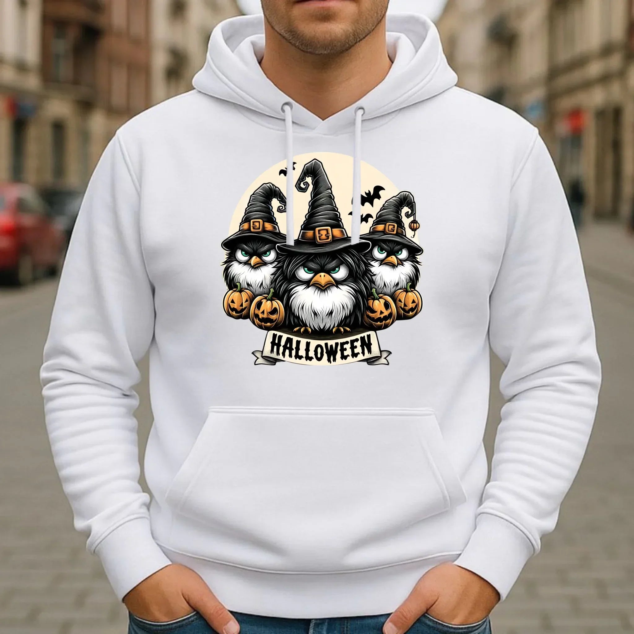 Bluza męska z kapturem na Halloween - Upiorne sowy wiedźmy HL15 - StoryCups.pl