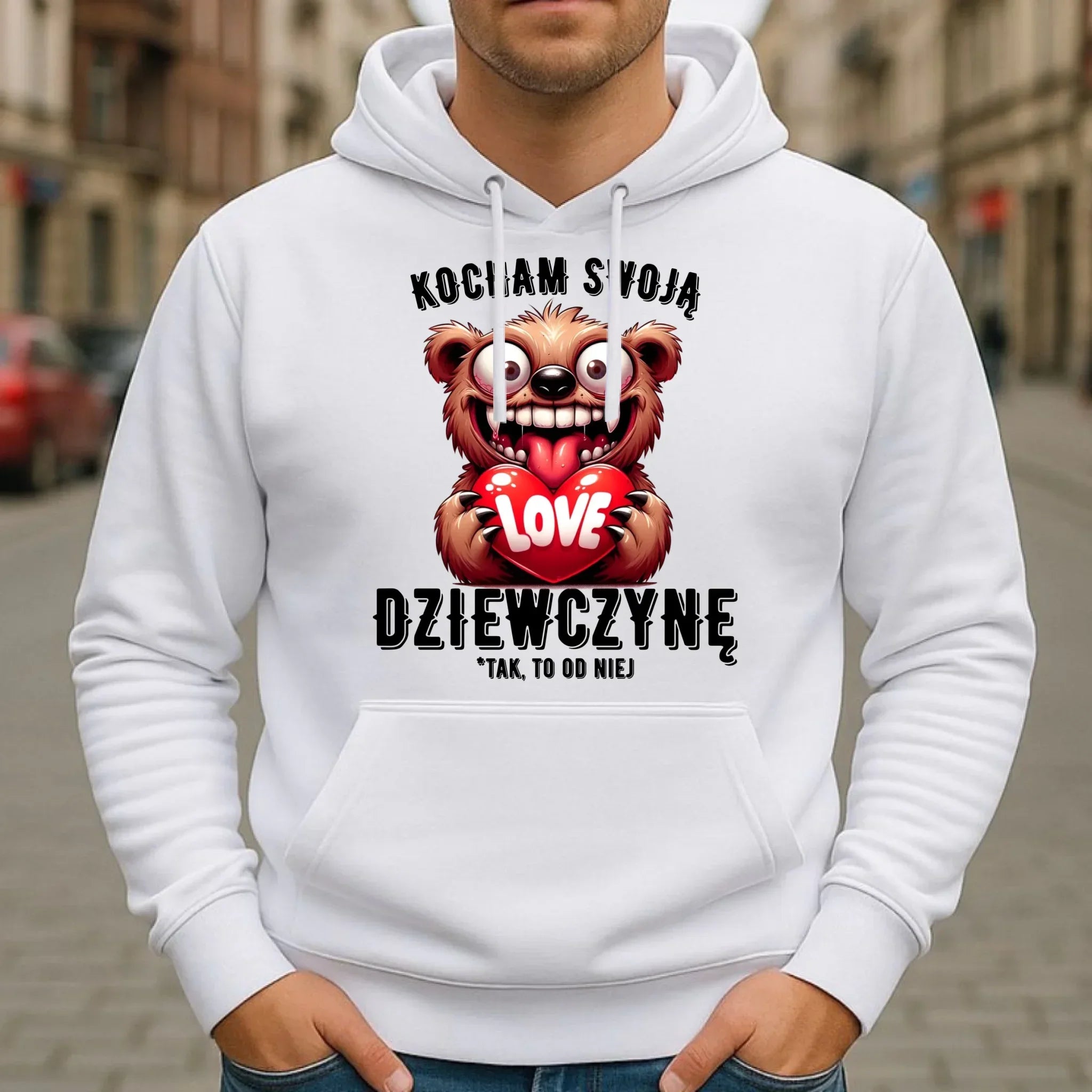 Bluza męska z kapturem dla chłopaka - Kocham swoją dziewczynę W30 - StoryCups.pl