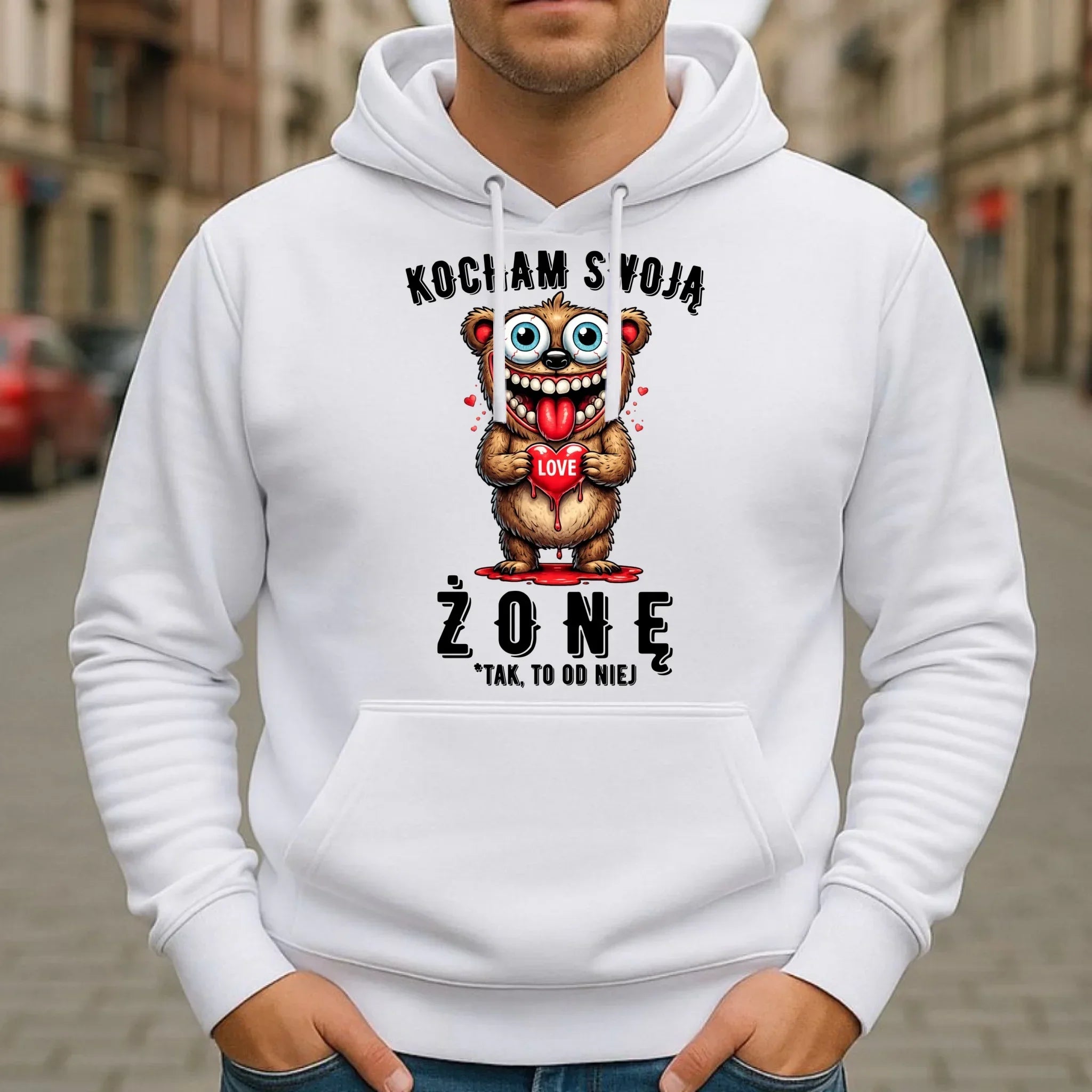 Bluza męska z kapturem dla męża - Kocham swoją żonę W23 - StoryCups.pl