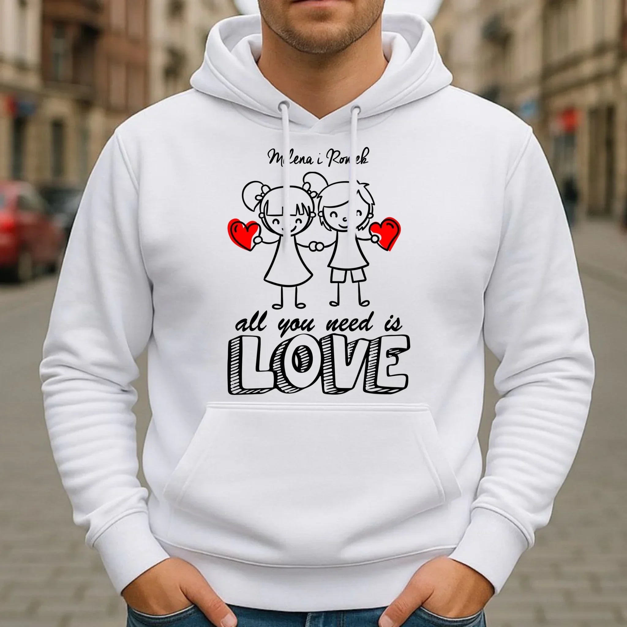 Bluza męska z kapturem dla par - All You need is love - personalizowana W13 - StoryCups.pl