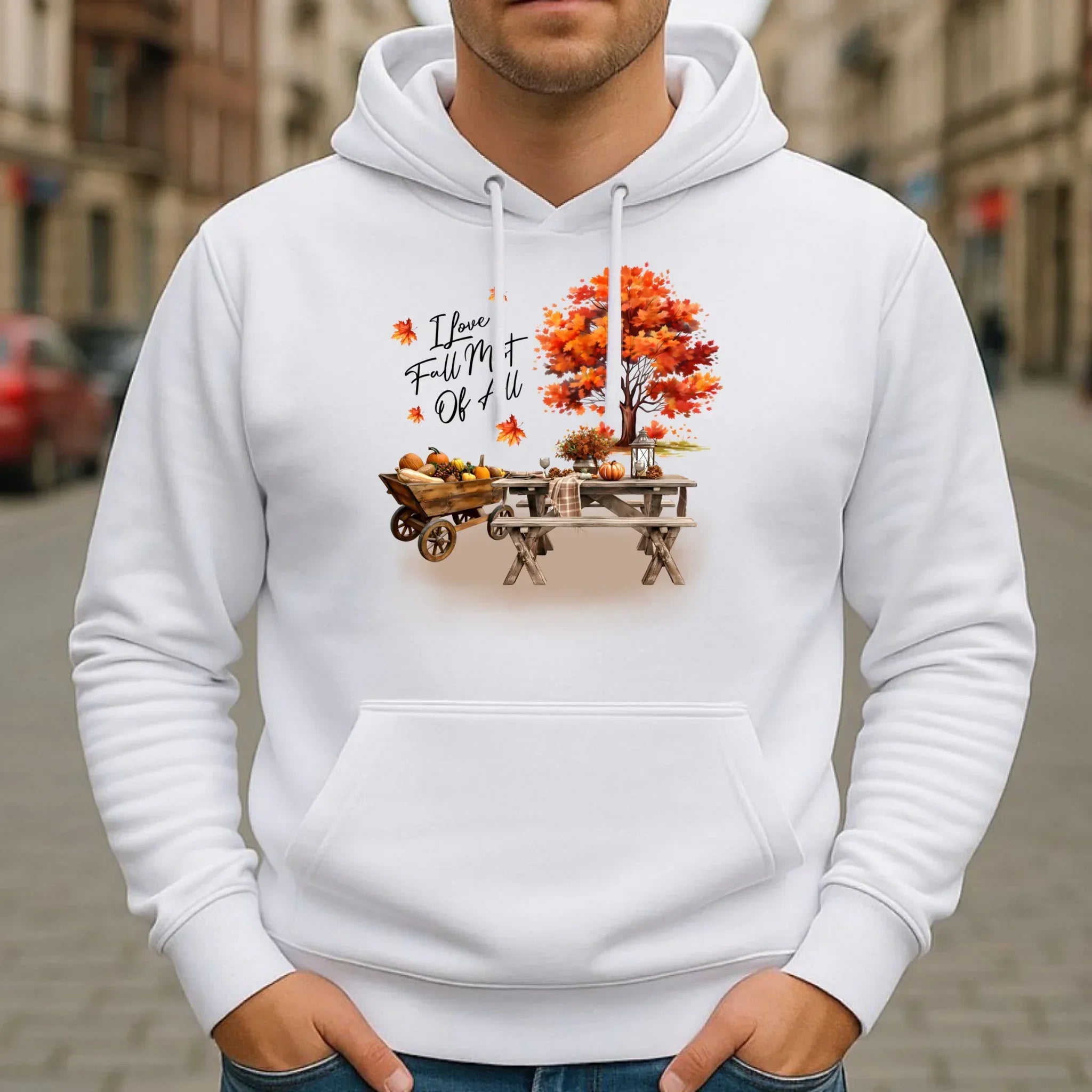 Bluza męska z kapturem jesienna – Jesienny piknik z dyniami JS04 - StoryCups.pl
