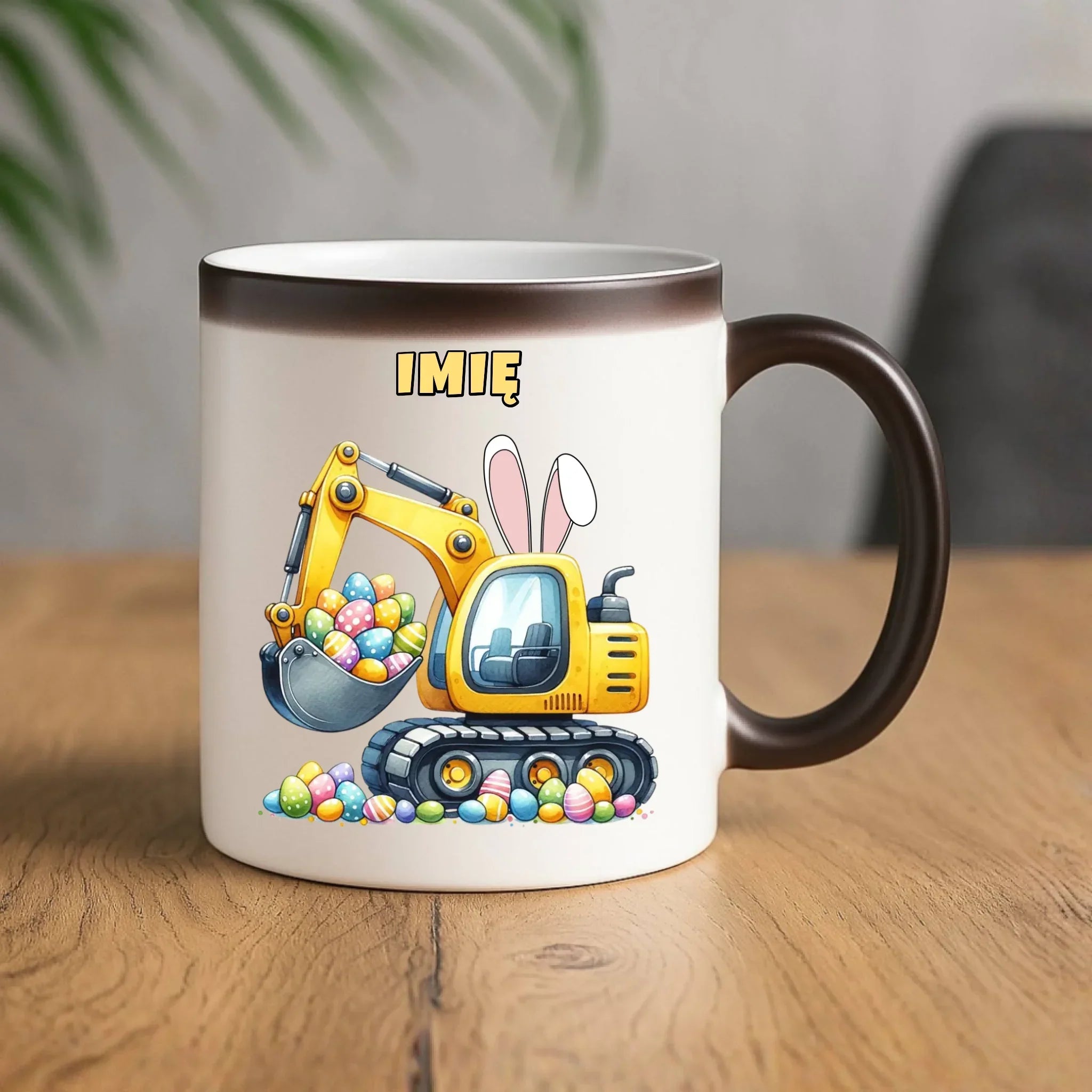 Kubek magiczny na Wielkanoc - Koparka z pisankami - personalizowany WN17 - StoryCups.pl