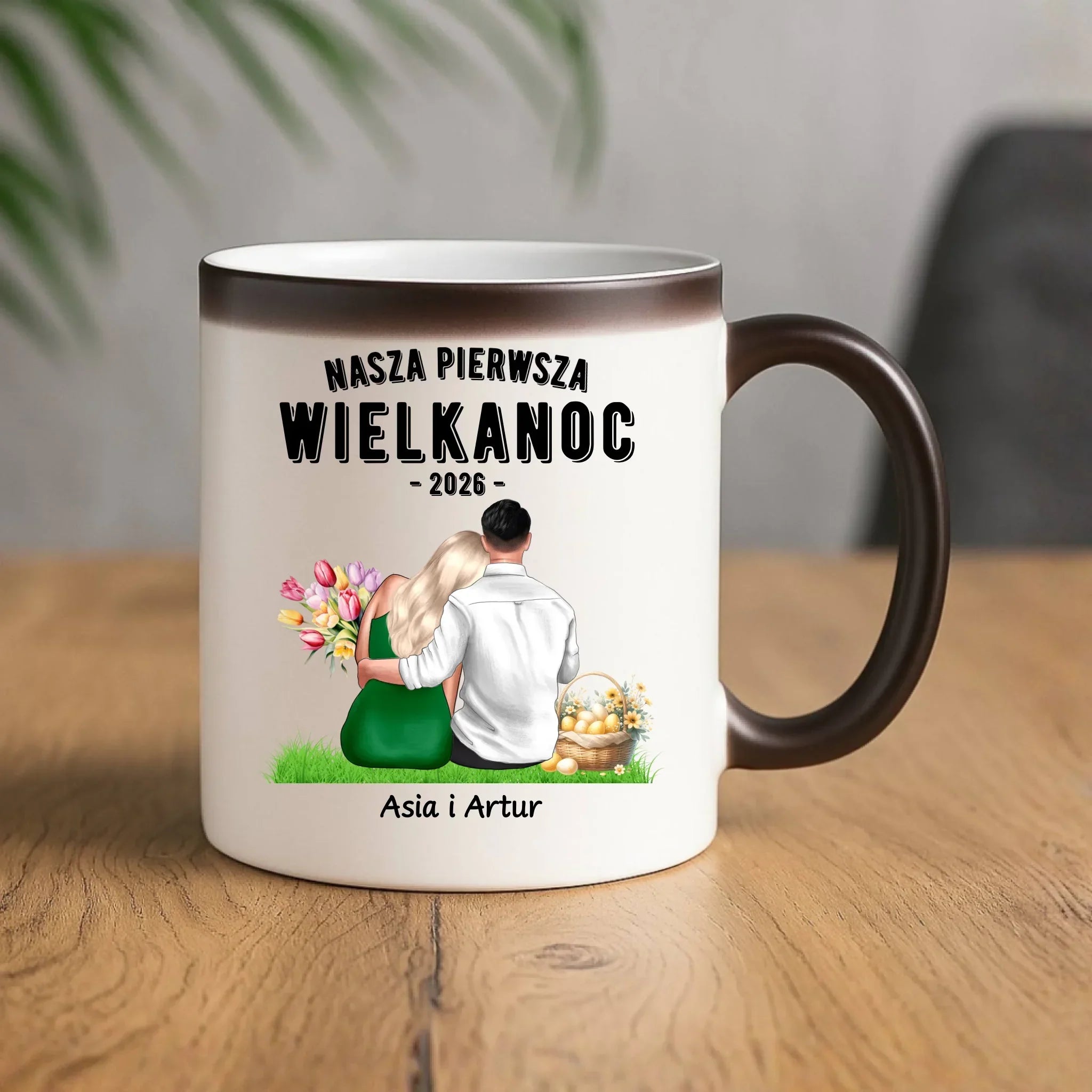Kubek magiczny wielkanocny dla par - Nasza pierwsza Wielkanoc - personalizowany WN16 - StoryCups.pl