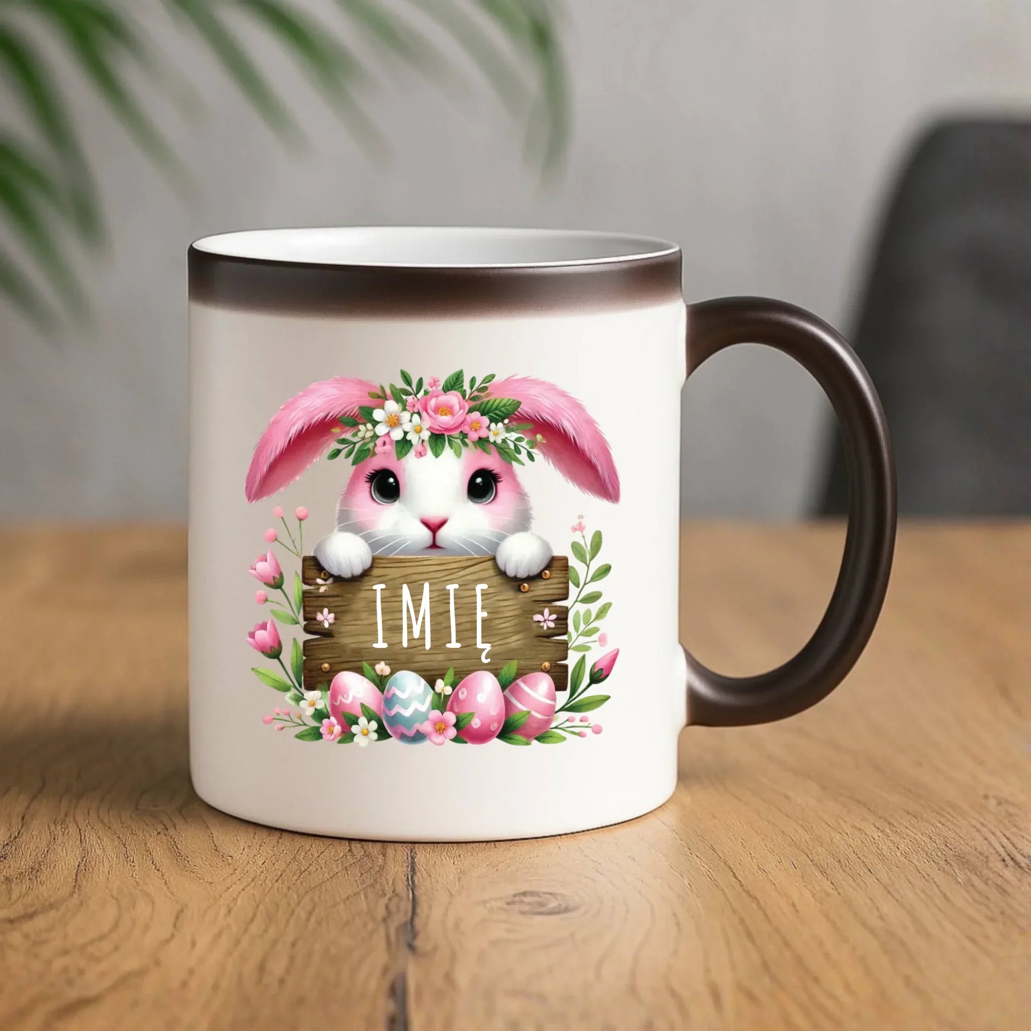 Kubek magiczny na Wielkanoc - Różowy Zajączek - Prezent personalizowany WN07 - StoryCups.pl