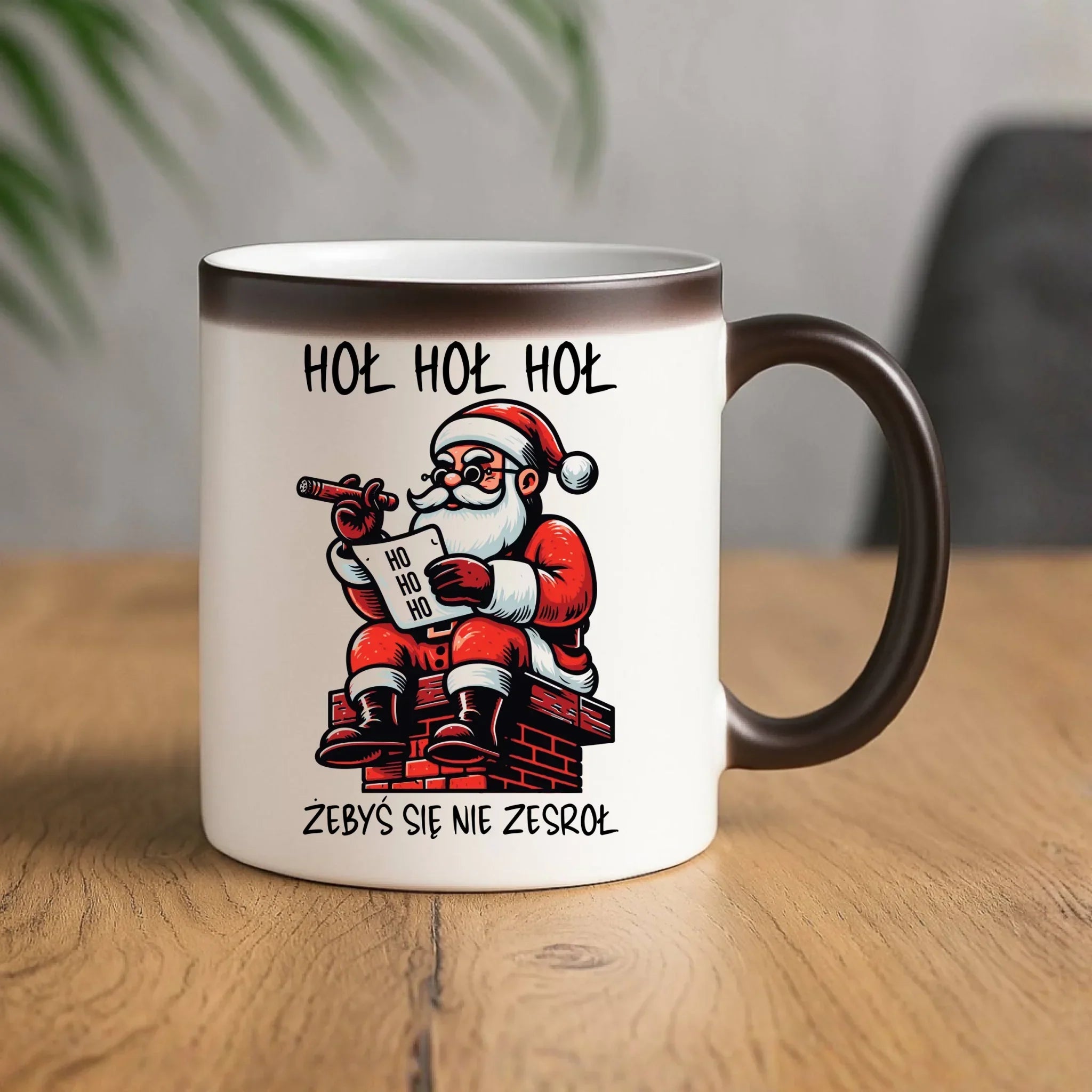 Kubek magiczny świąteczny - Śmieszny prezent na Mikołaja - Hoł hoł hoł żebyś się nie zesroł BN156 - StoryCups.pl