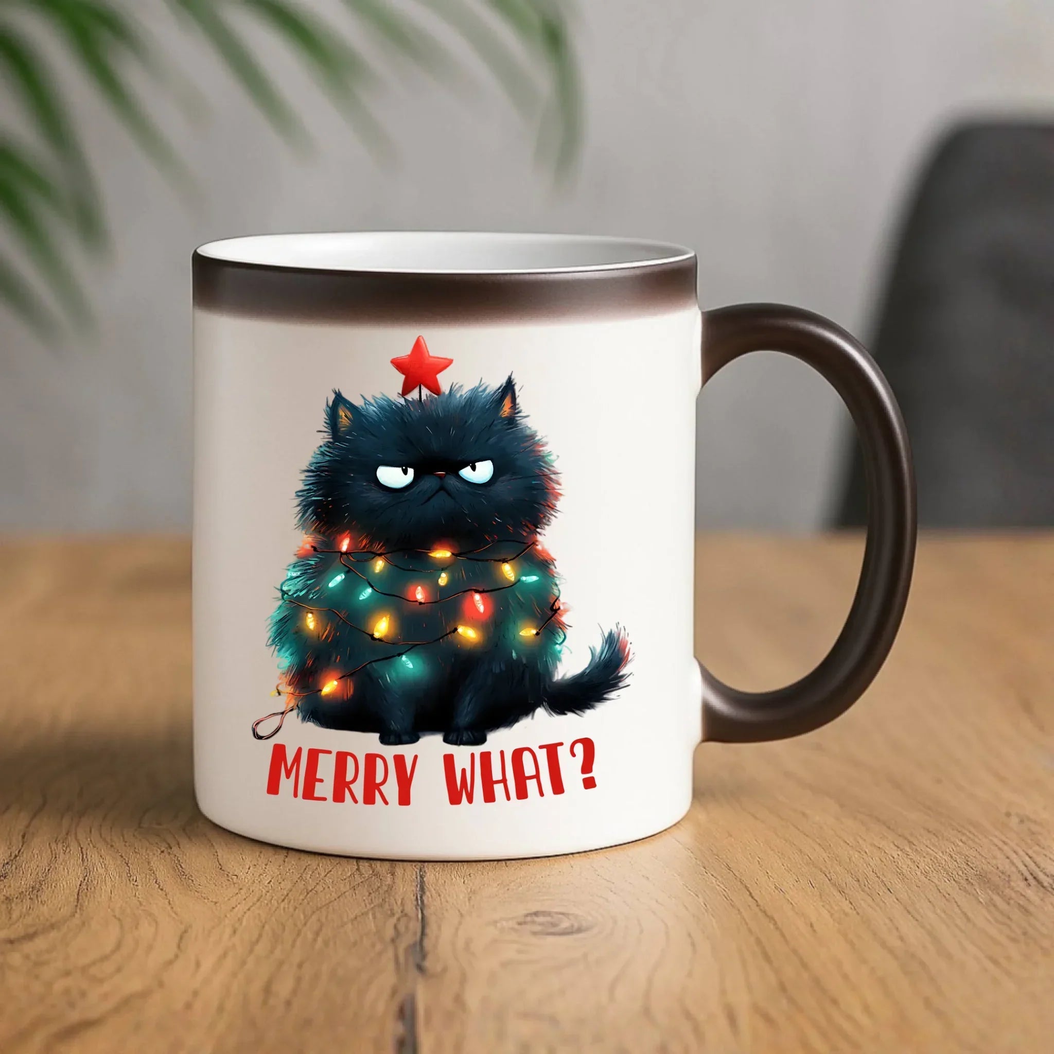 Kubek magiczny świąteczny - Grumpy Cat Merry what? BN37 - StoryCups.pl