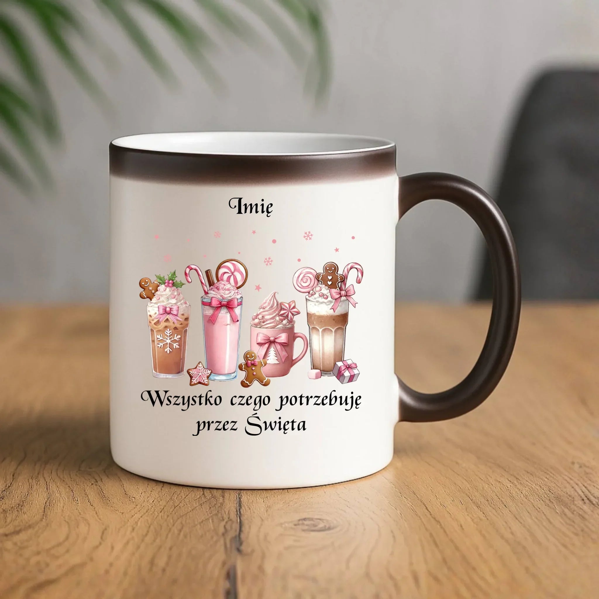 Kubek magiczny świąteczny - Zimowa kawa Wszystko czego potrzebuję przez Święta - personalizowany BN46 - StoryCups.pl