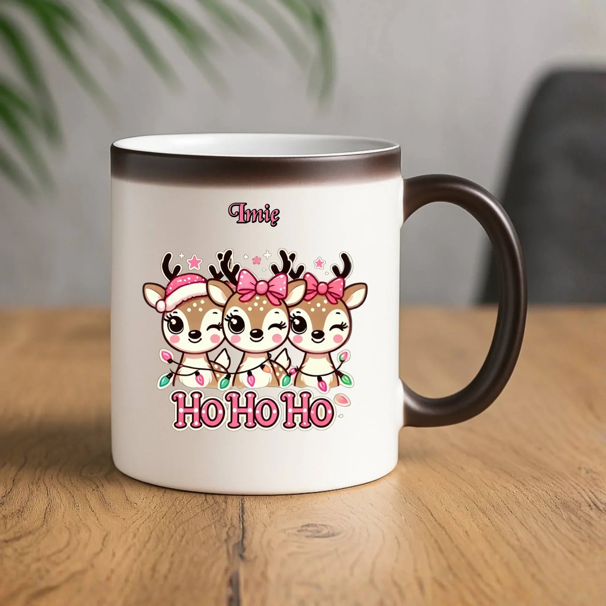 Kubek magiczny świąteczny - Ho ho ho Słodkie reniferki - personalizowany BN49 - StoryCups.pl