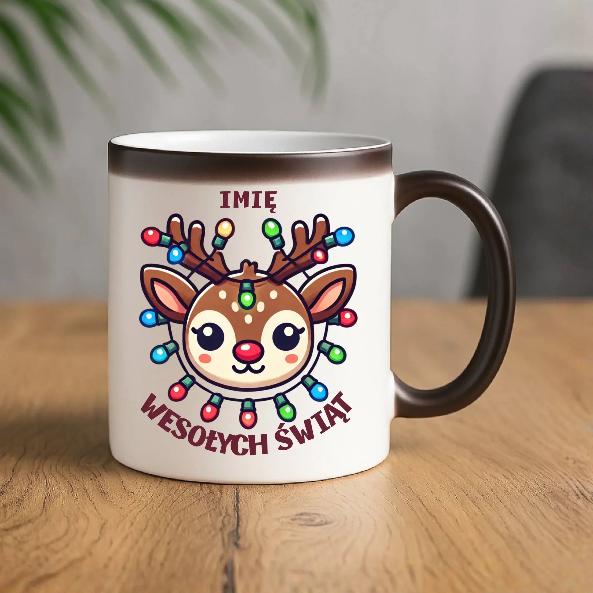 Kubek magiczny świąteczny - Renifer Wesołych Świąt - personalizowana BN72 - StoryCups.pl