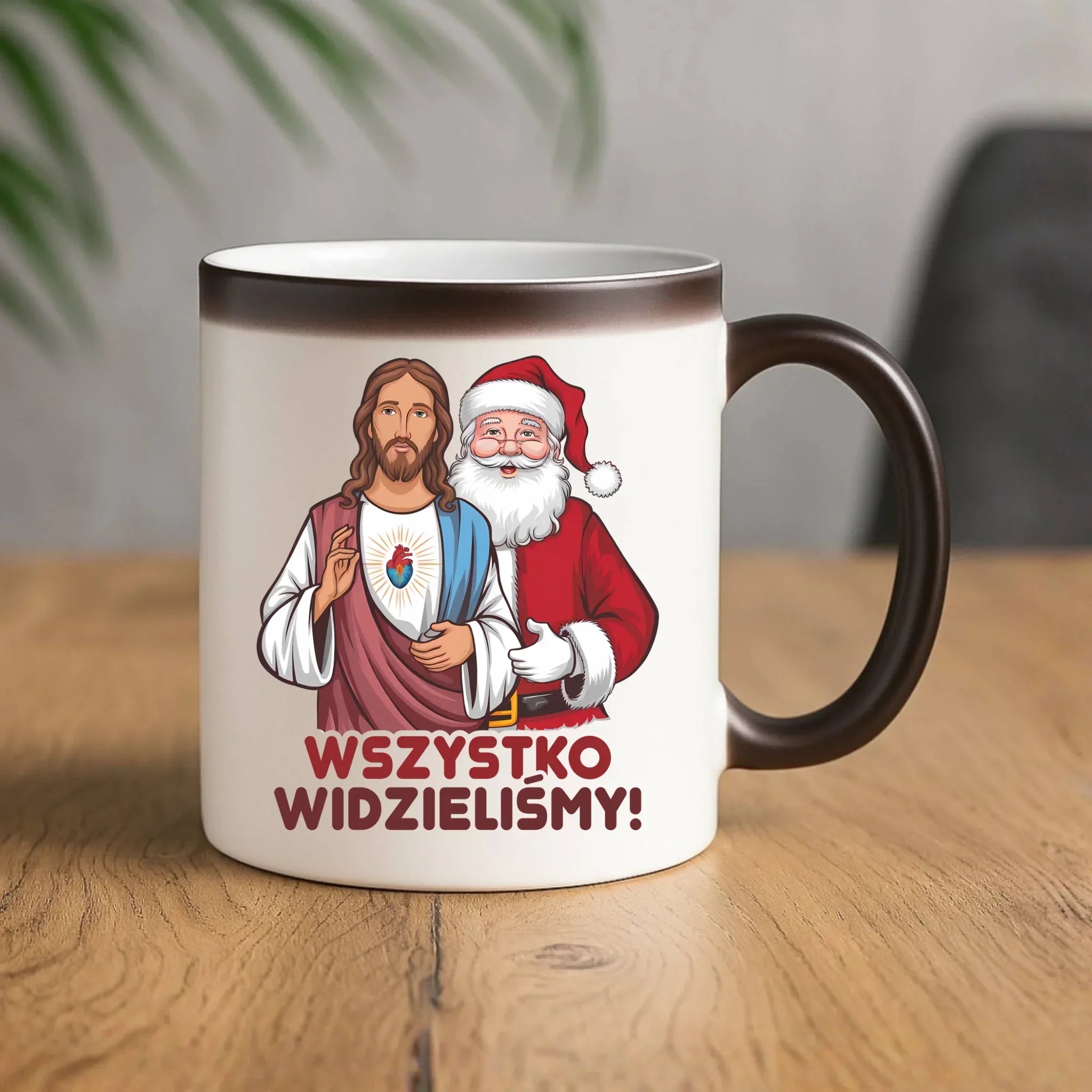Kubek magiczny świąteczny - Jezus i Mikołaj Wszystko widzieliśmy BN89 - StoryCups.pl