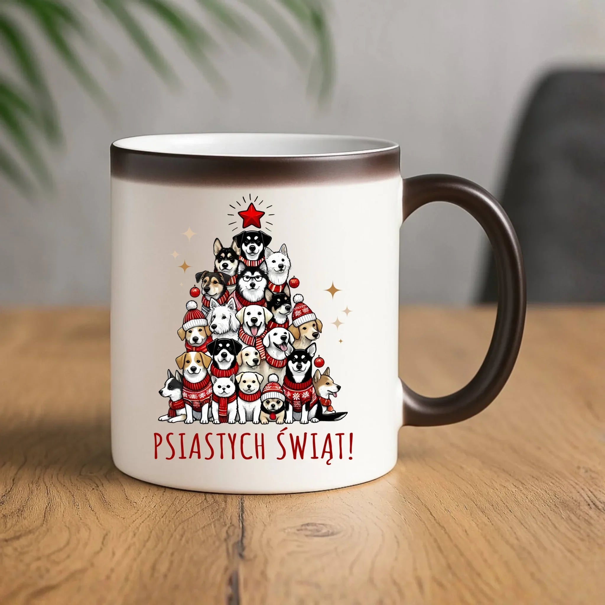Kubek magiczny świąteczny - Psia choinka Psiastych Świąt BN90 - StoryCups.pl