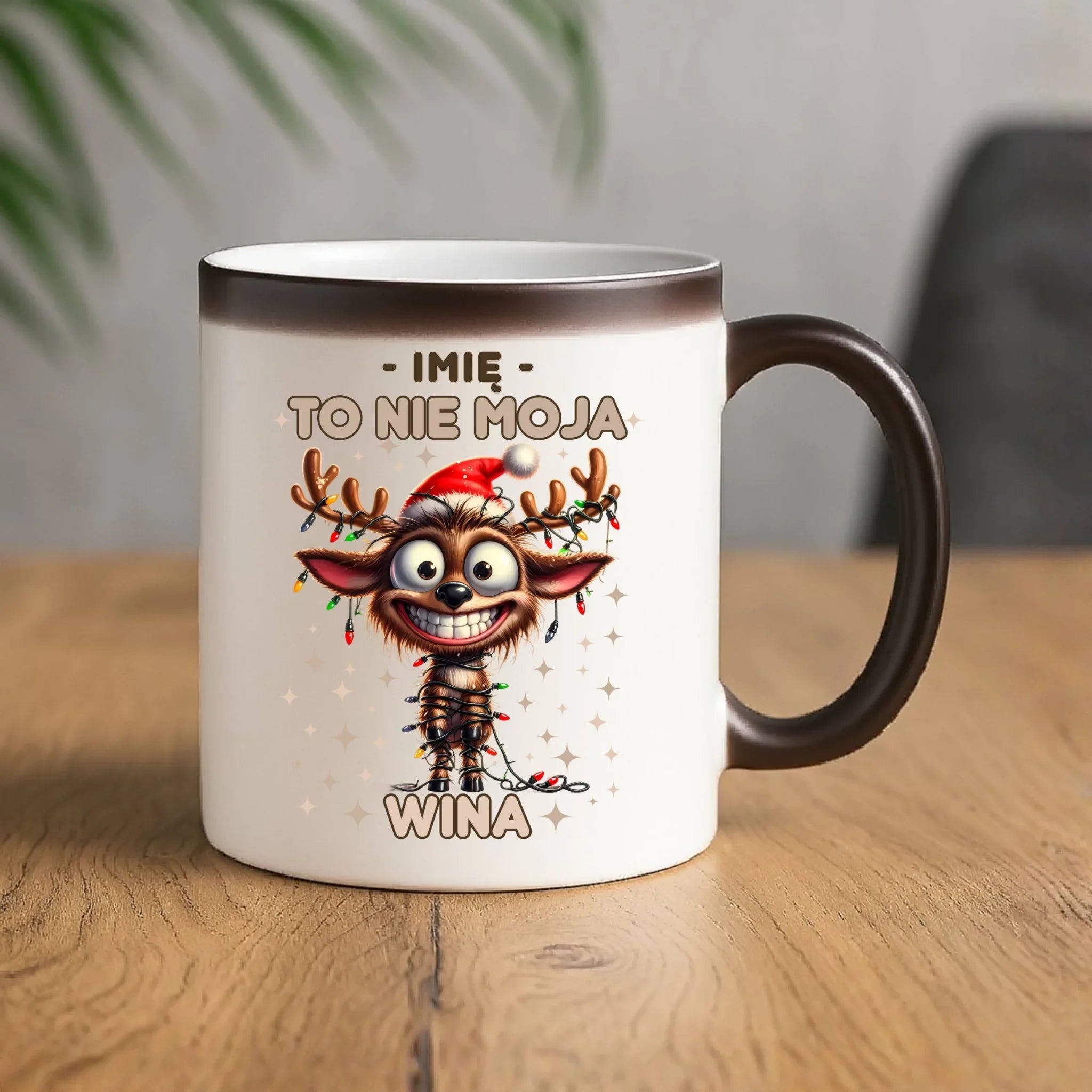 Kubek magiczny świąteczny - Renifer To nie moja wina - personalizowany BN93 - StoryCups.pl