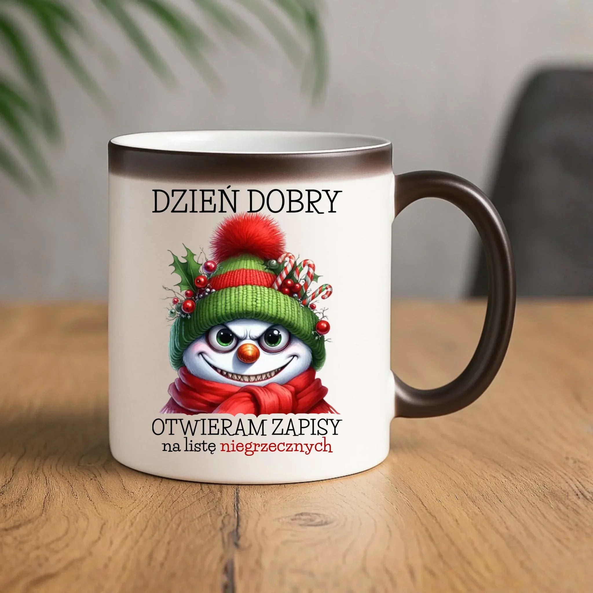 Kubek magiczny świąteczny - Niegrzeczny bałwan - Dzień dobry otwieram zapisy na listę BN121 - StoryCups.pl