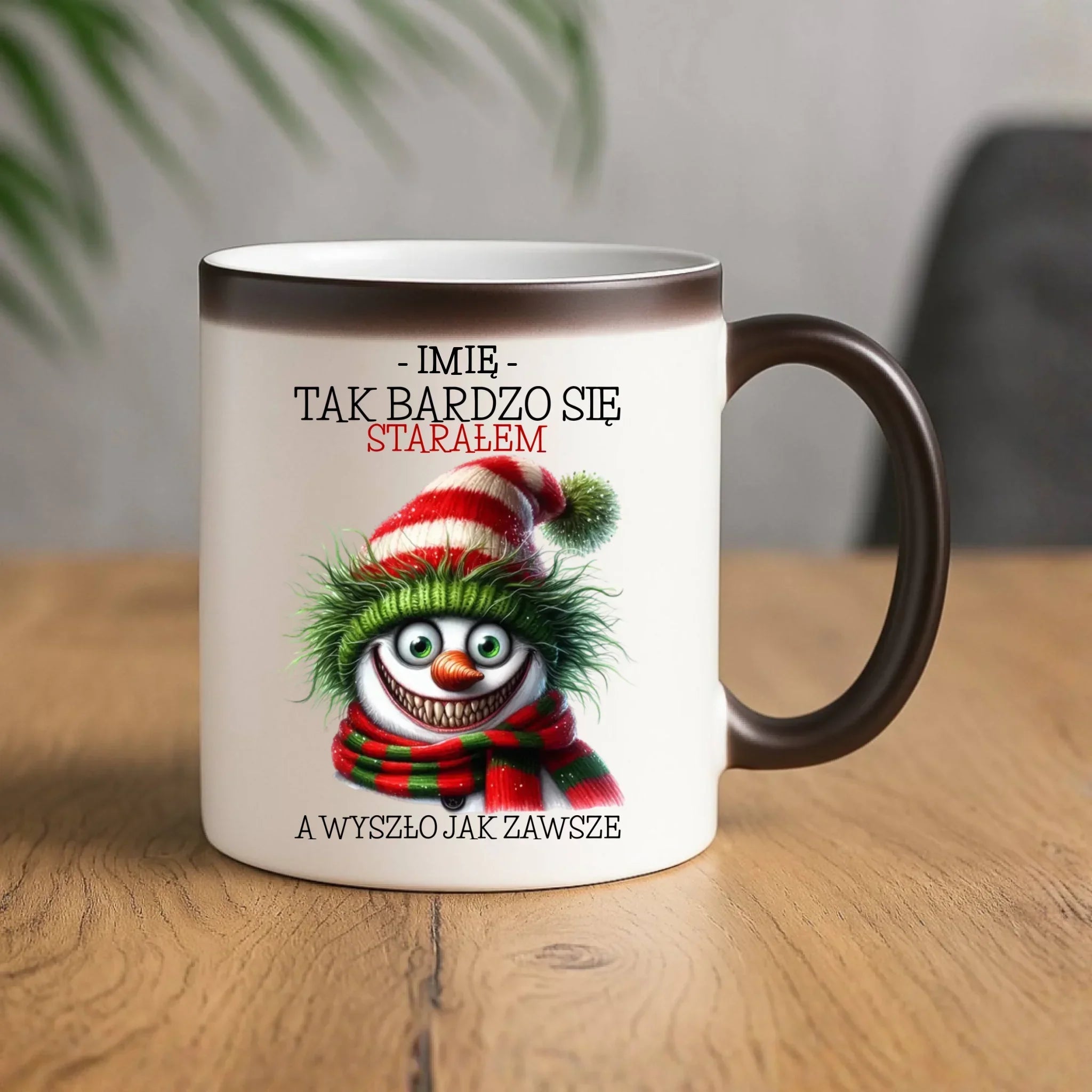 Kubek magiczny świąteczny z bałwanem - Tak bardzo się starałem - personalizowany BN120 - StoryCups.pl