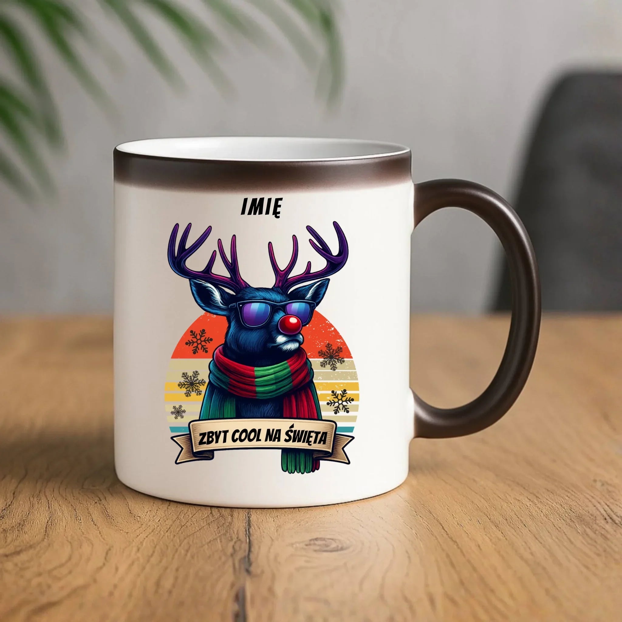 Kubek magiczny świąteczny z reniferem - Zbyt cool na święta - personalizowany BN128 - StoryCups.pl