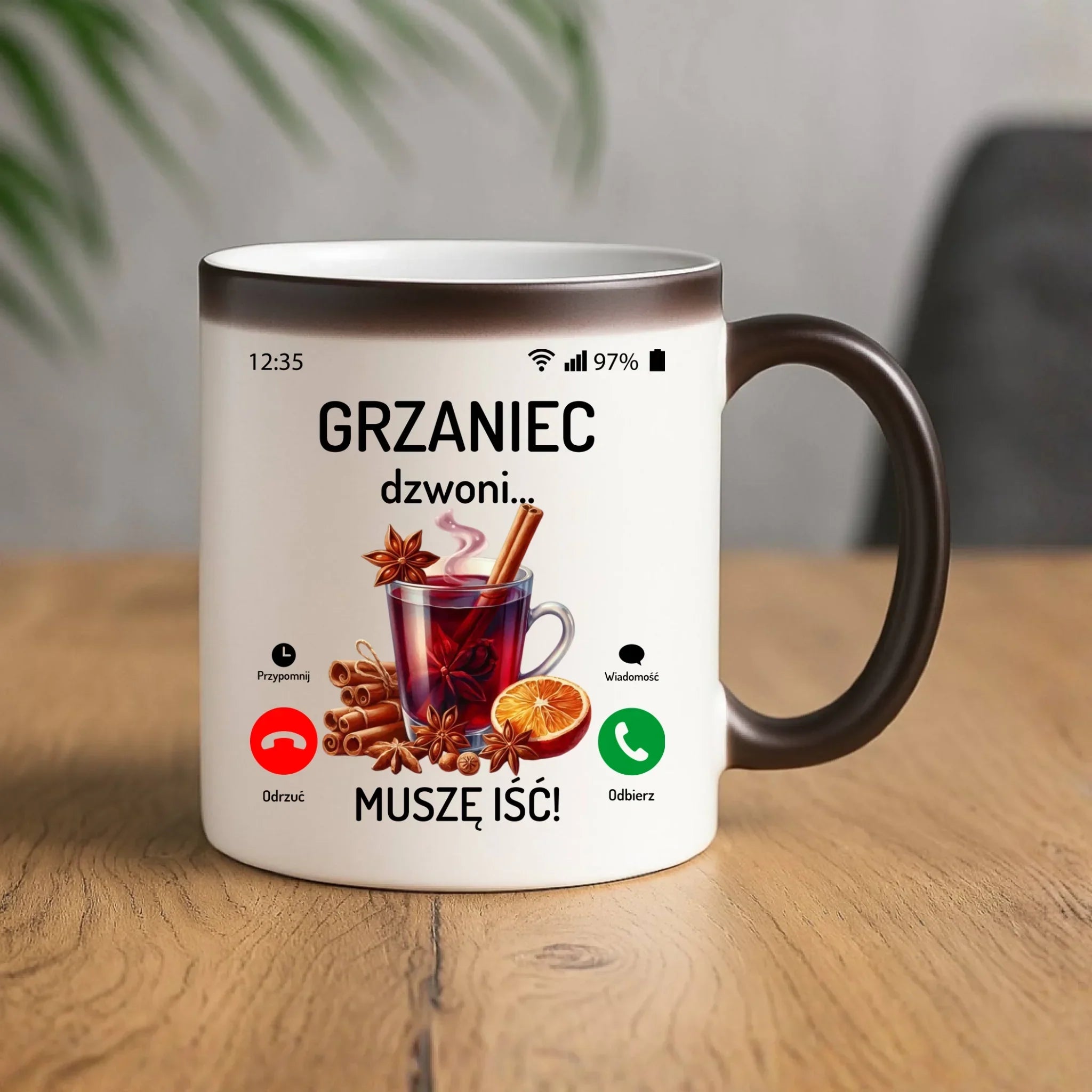 Kubek magiczny świąteczny - Grzaniec dzwoni, muszę iść BN127 - StoryCups.pl