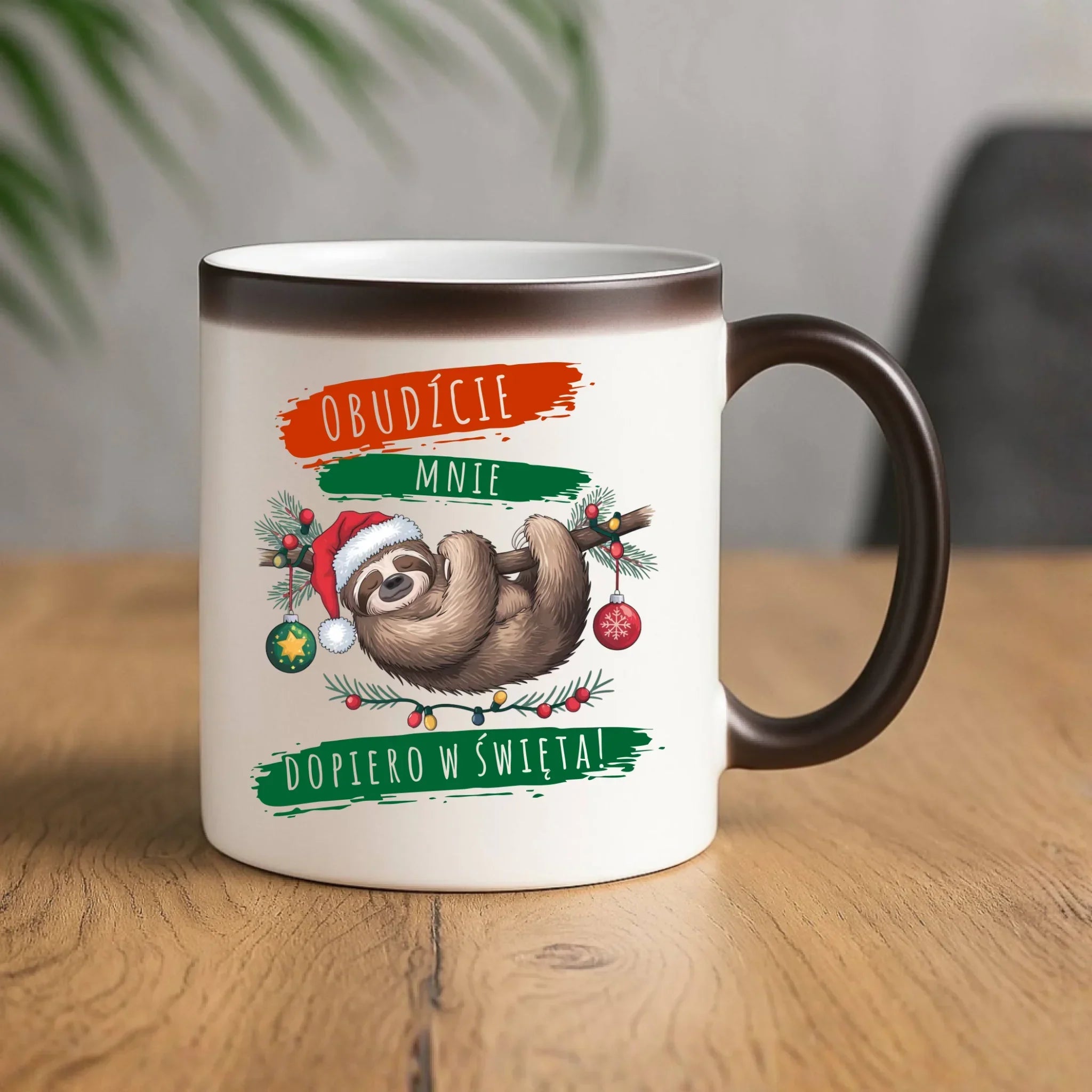 Kubek magiczny świąteczny - Leniwiec - Obudźcie mnie dopiero w święta BN02 - StoryCups.pl