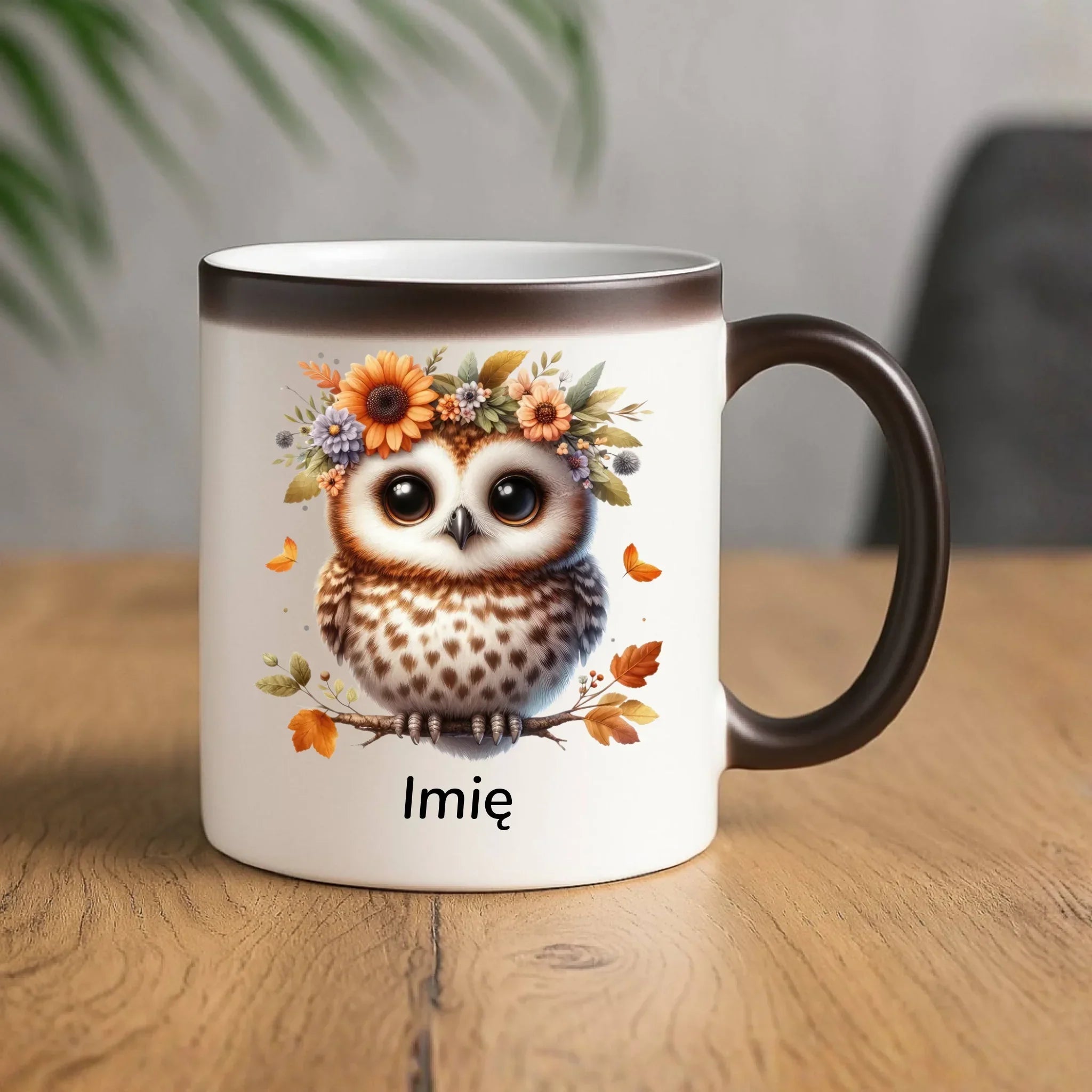Kubek magiczny jesienny - Sowa w kwiatach JS32 - StoryCups.pl