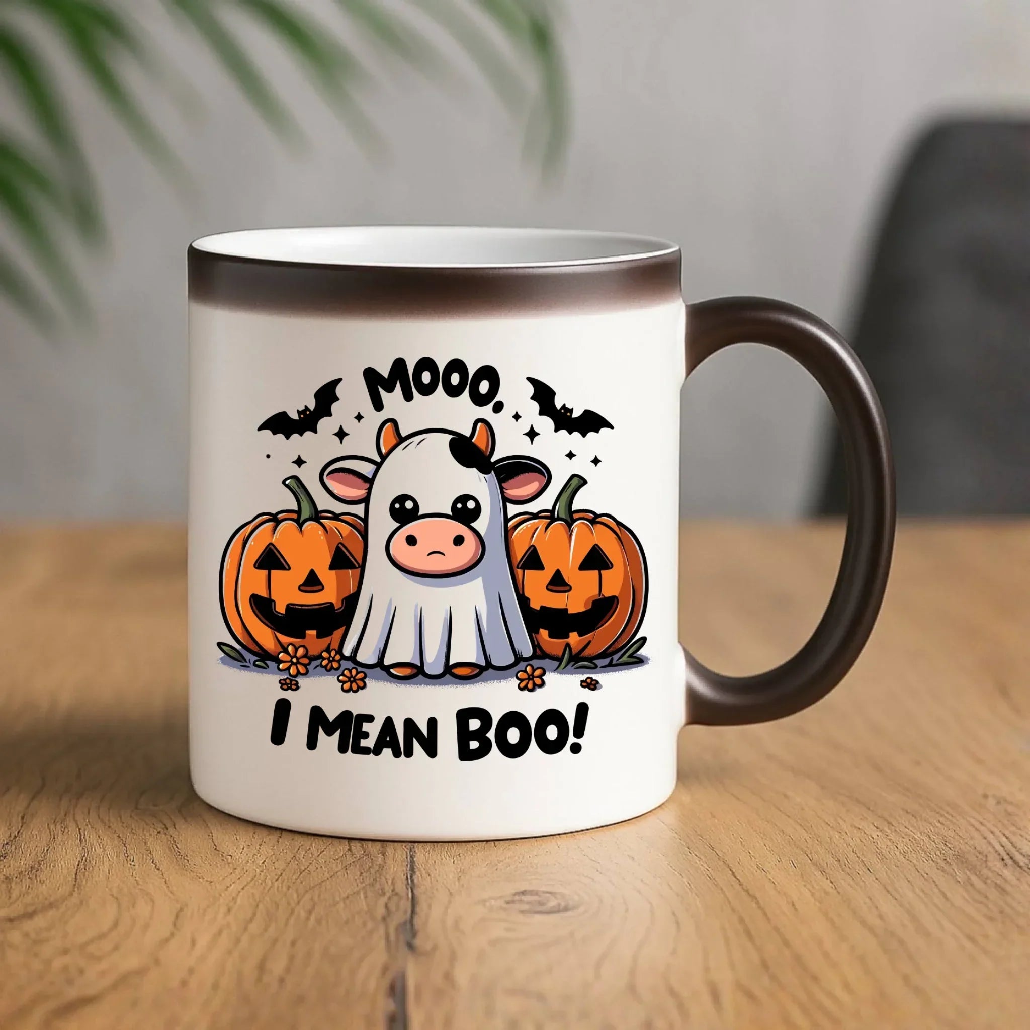 Kubek magiczny na Halloween - Mooo I mean Boo! - z dynią i duchem HL14 - StoryCups.pl