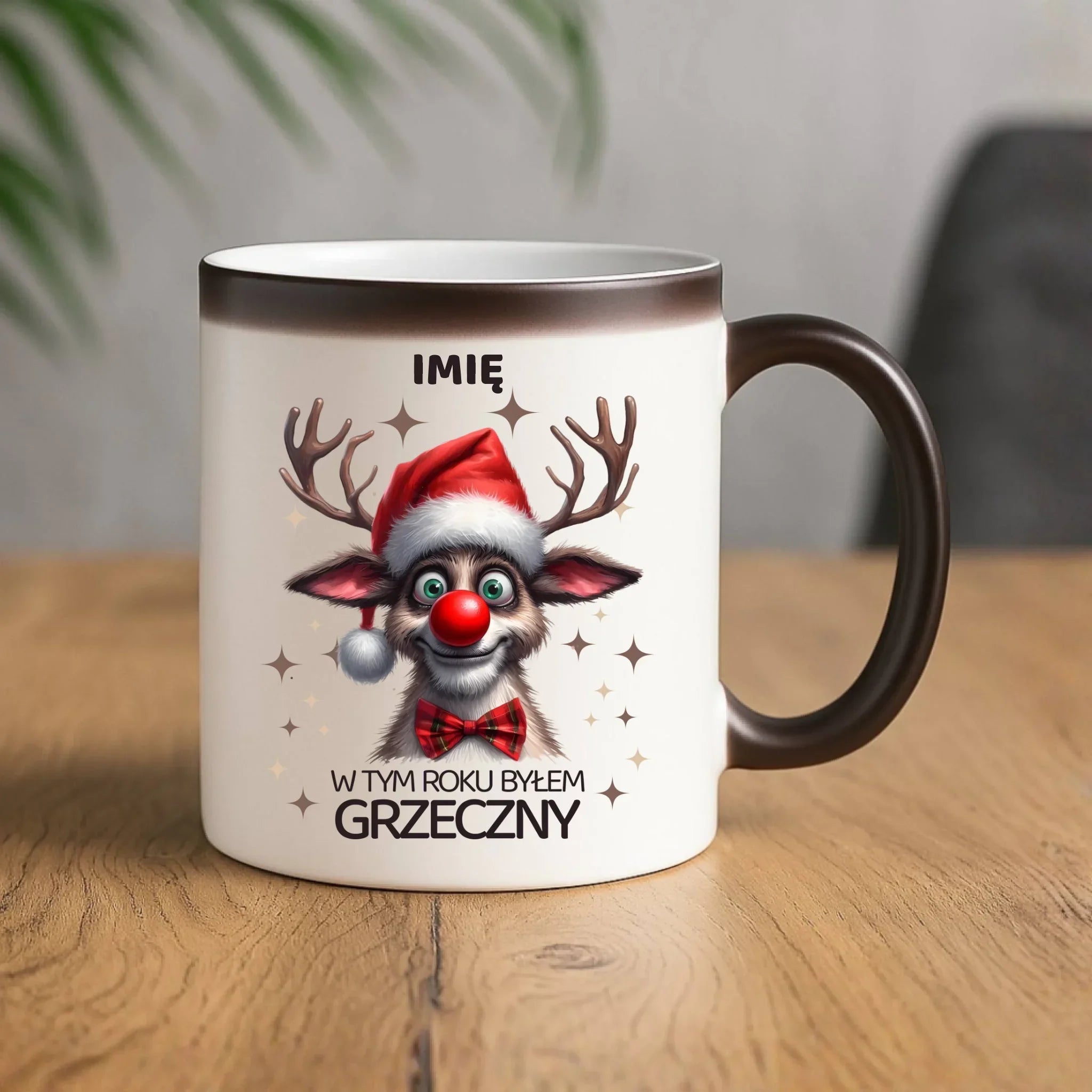 Kubek magiczny świąteczny - Renifer W tym roku byłem grzeczny - personalizowany BN96 - StoryCups.pl