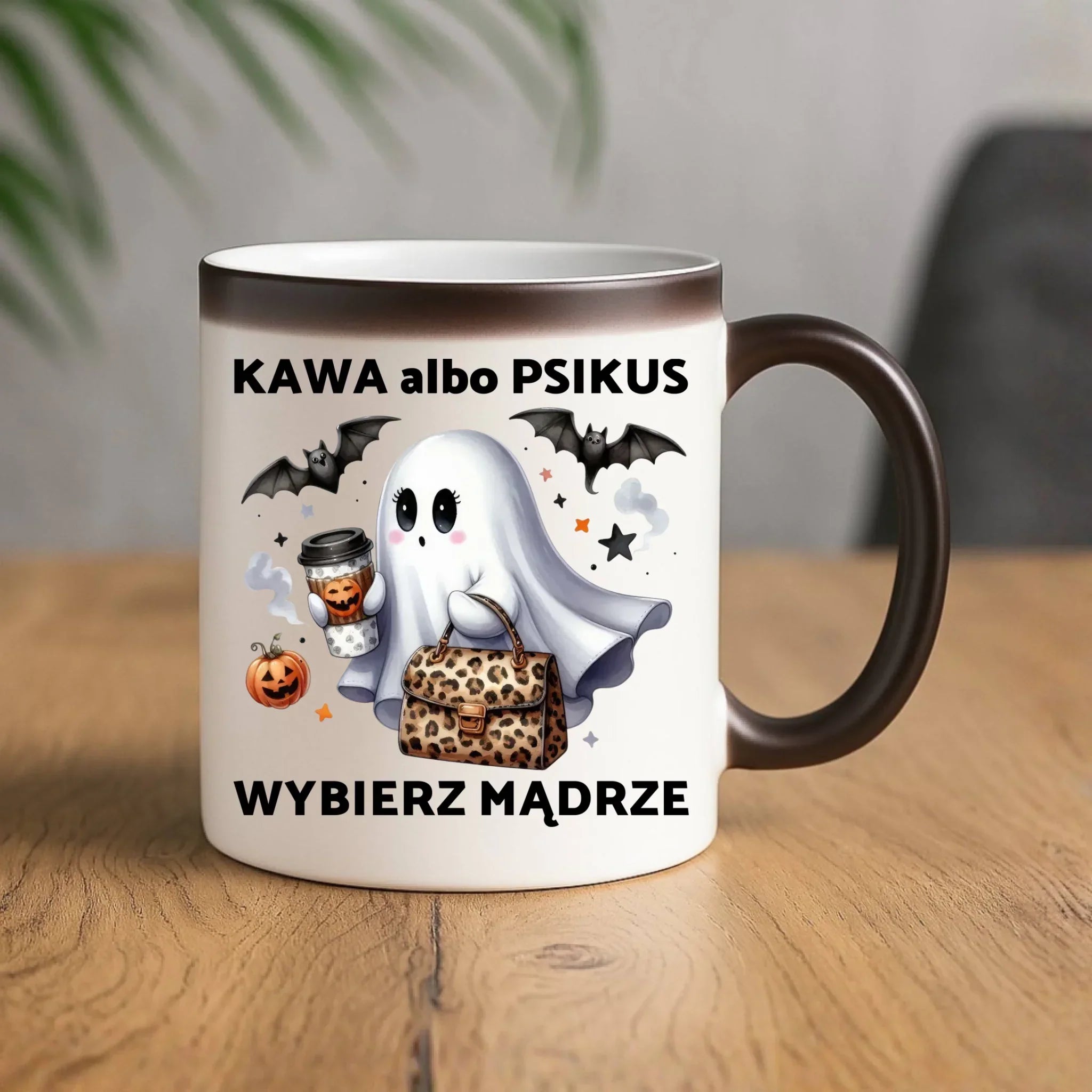 Kubek magiczny halloweenowy - Duch - Kawa albo psikus HL07 - StoryCups.pl