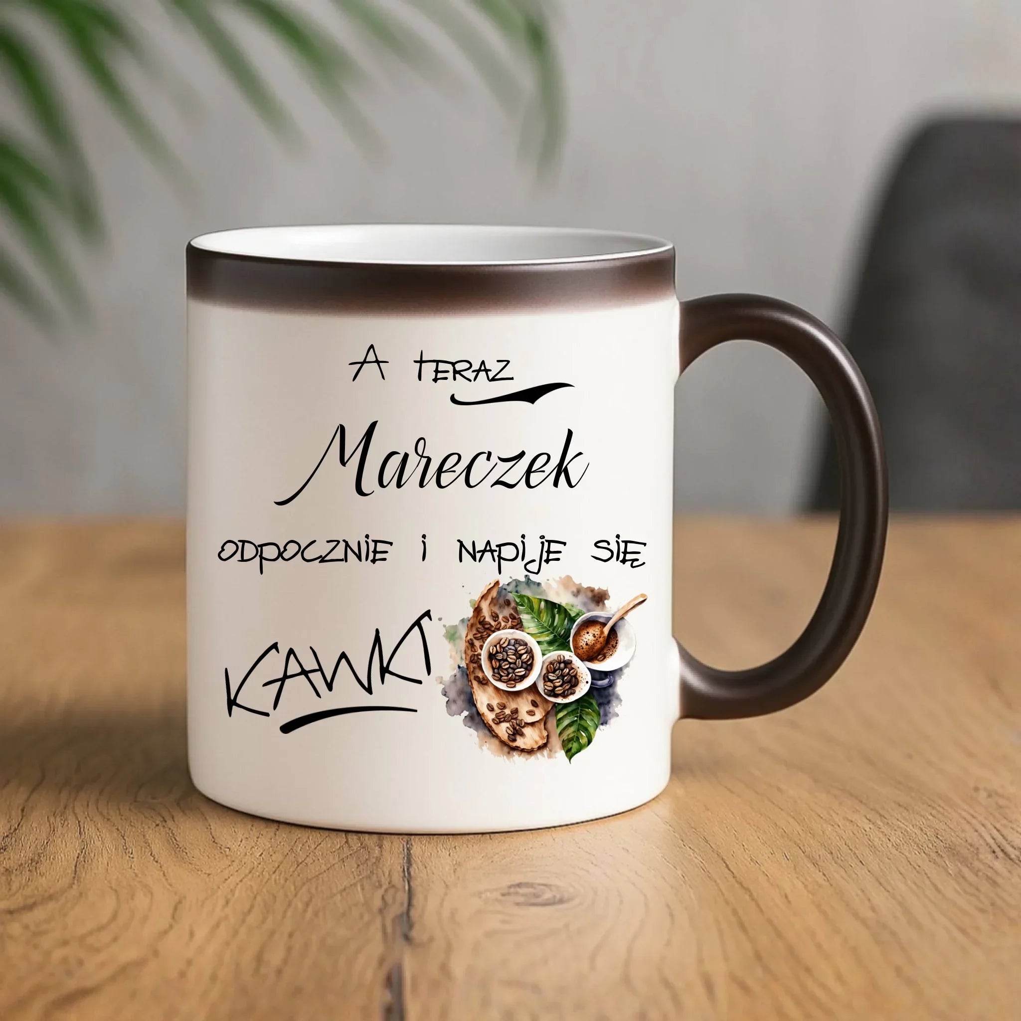 Kubek magiczny - Odpocznie i napije się kawki prezent dla kawosza - personalizowany DCH04 - StoryCups.pl