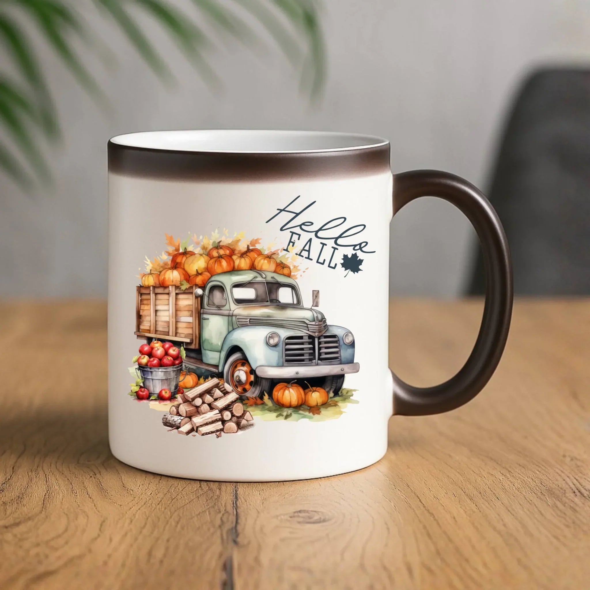 Kubek magiczny jesienny – Hello Fall ciężarówka z dyniami JS08 - StoryCups.pl