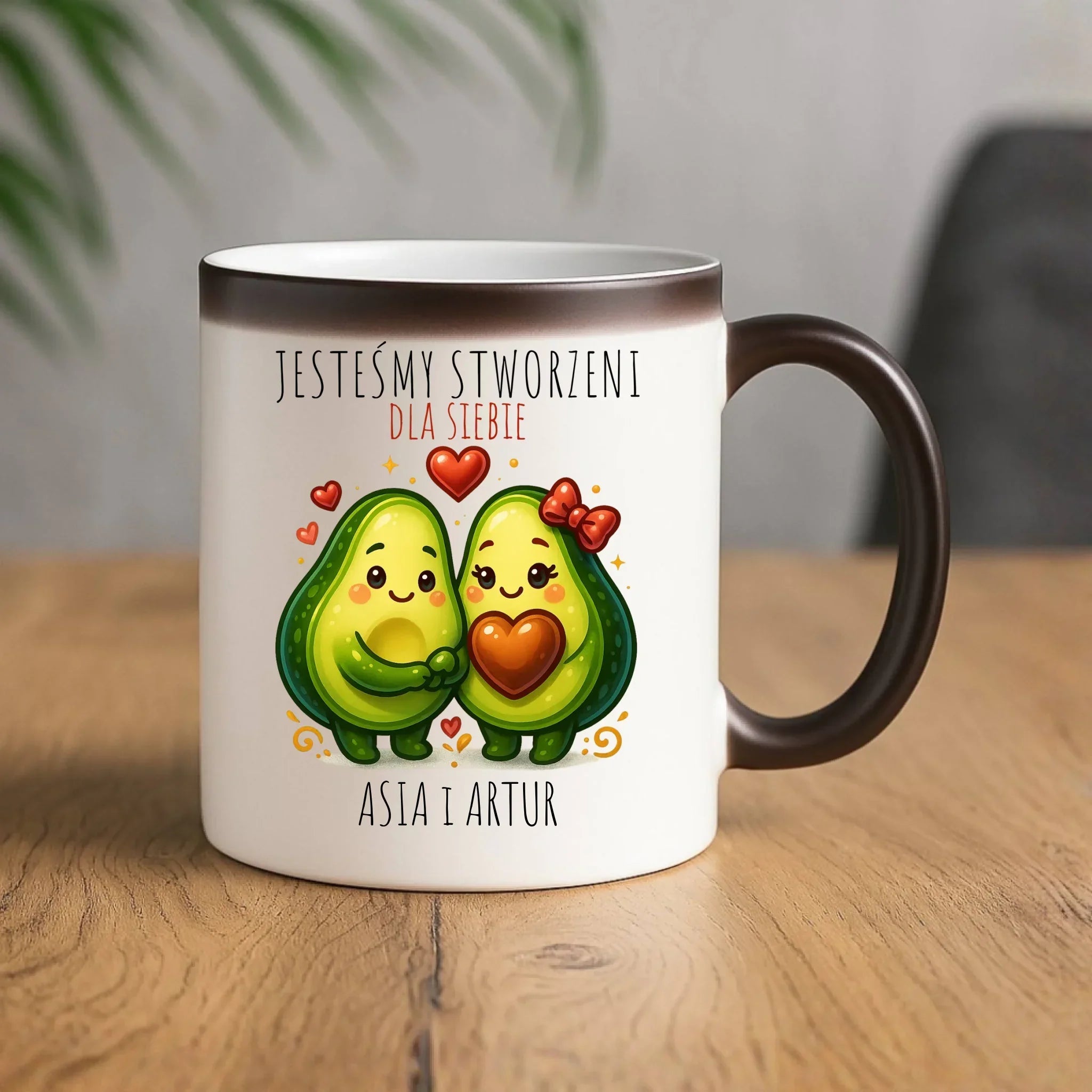 Kubek magiczny dla par - Awokado Stworzeni dla siebie - personalizowany W91 - StoryCups.pl