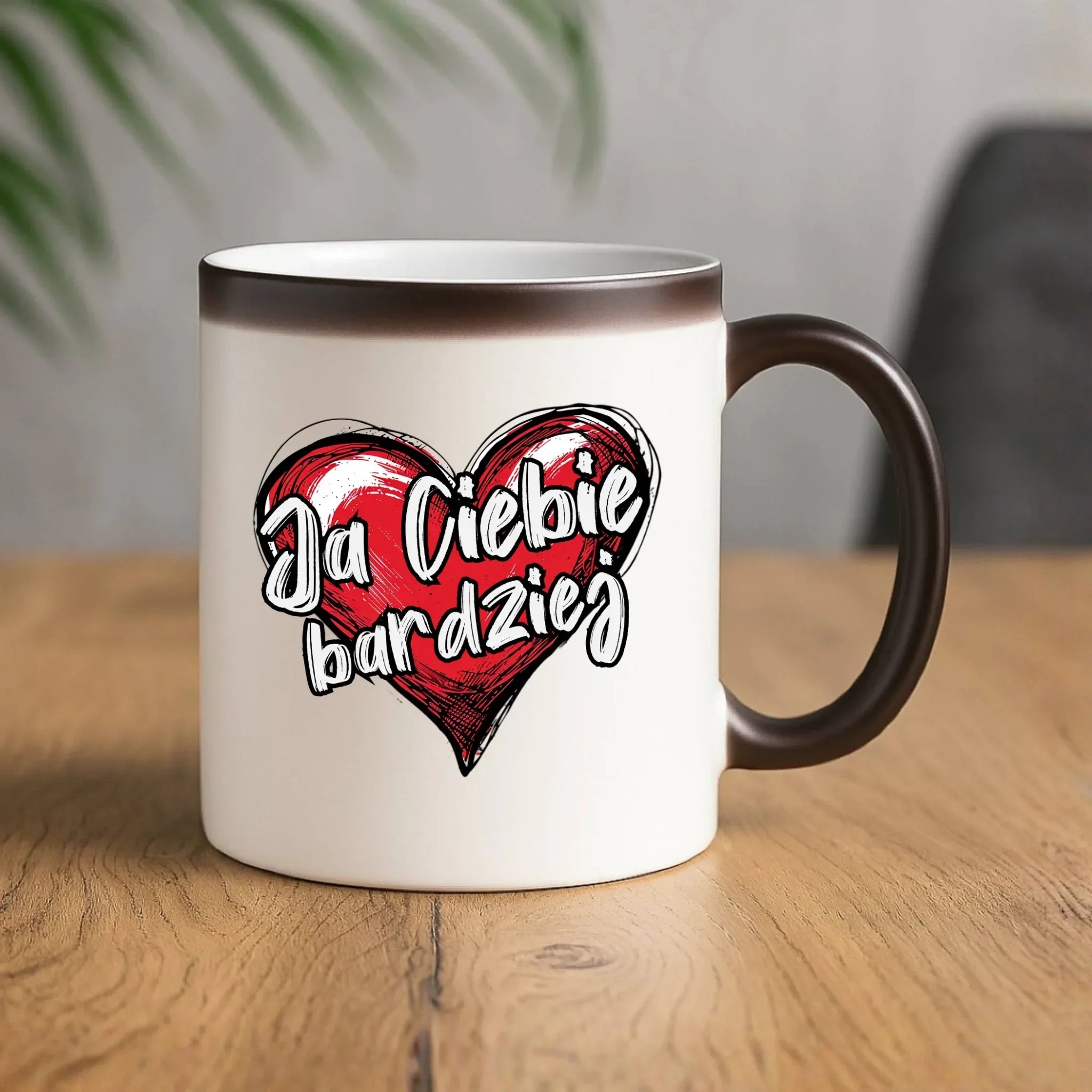 Kubek magiczny dla par - Serce Ja Ciebie bardziej W84 - StoryCups.pl