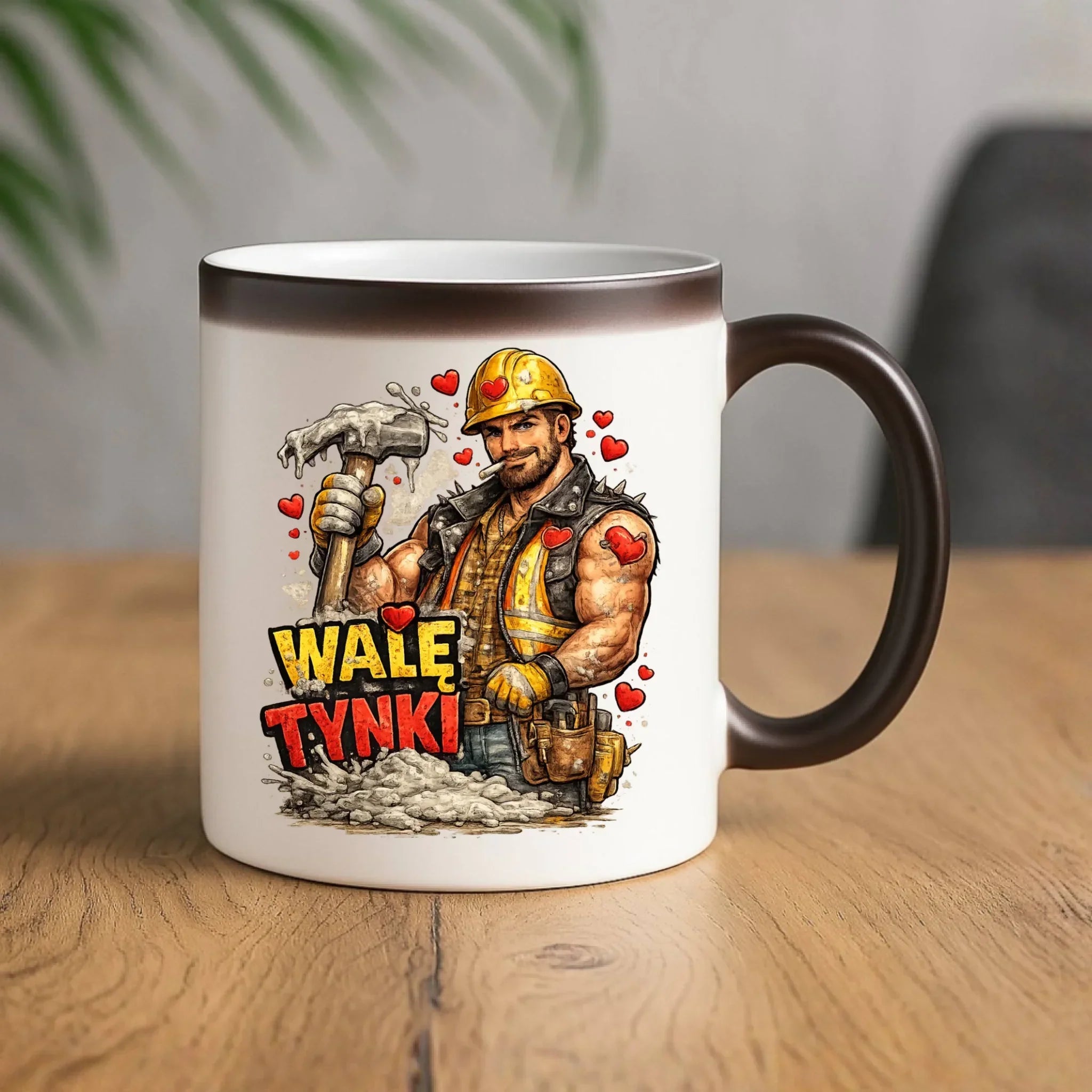Kubek magiczny na Walentynki - Budowlaniec Walę tynki W64 - StoryCups.pl